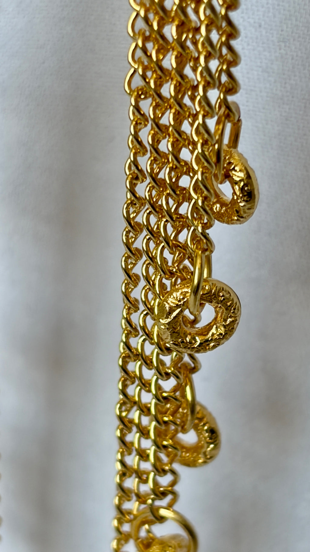 Gold Multi-Chain Tassel Drop Earrings with Coiled Ring Charms