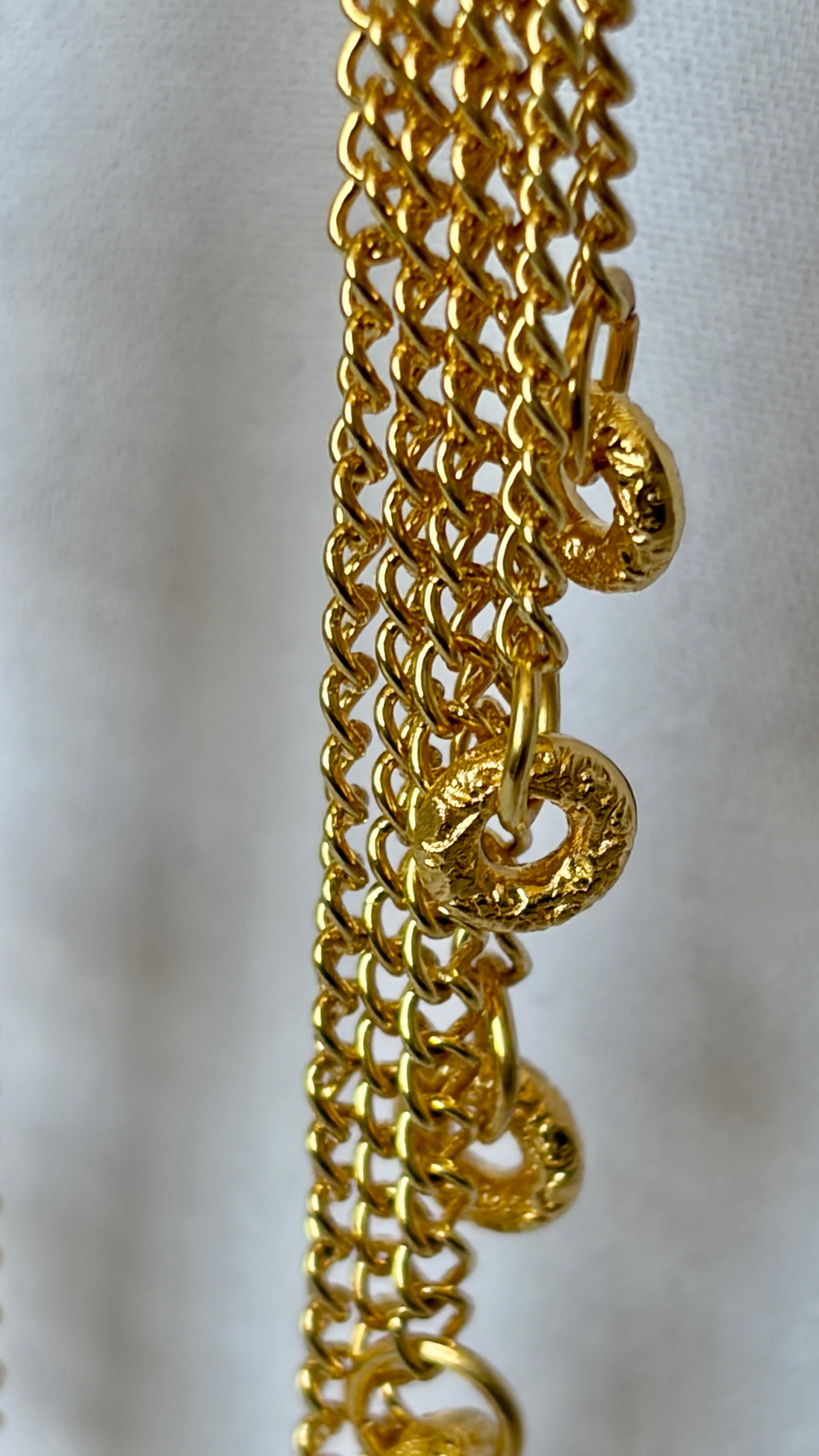 Gold Multi-Chain Tassel Drop Earrings with Coiled Ring Charms