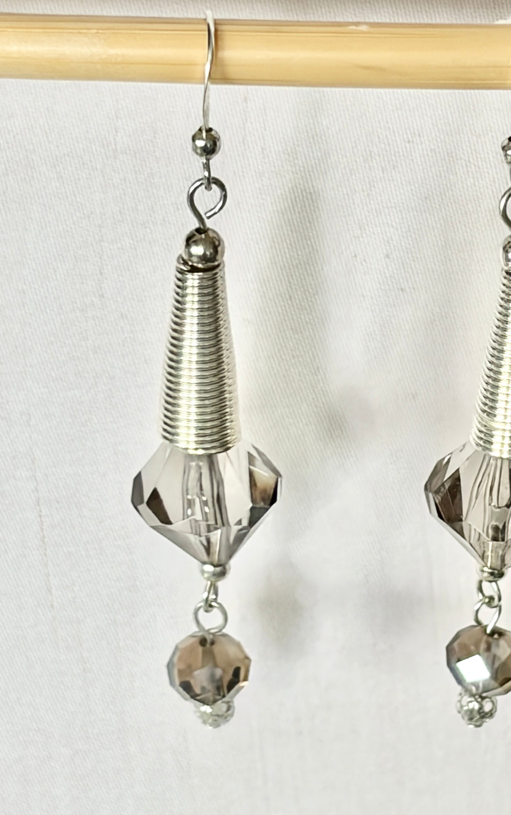 Smoky Crystal & Wire-Wrapped Cone Drop Earrings