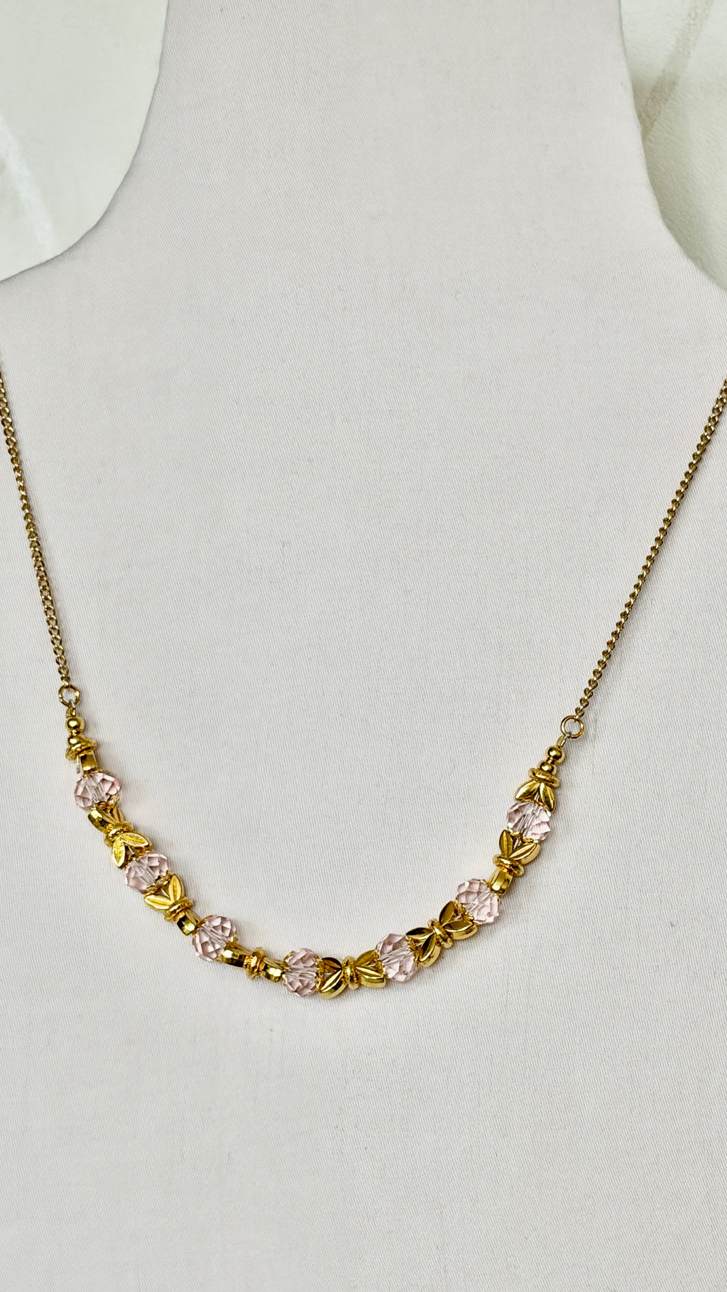 Rose Crystal & Gold Leaf Chain Necklace