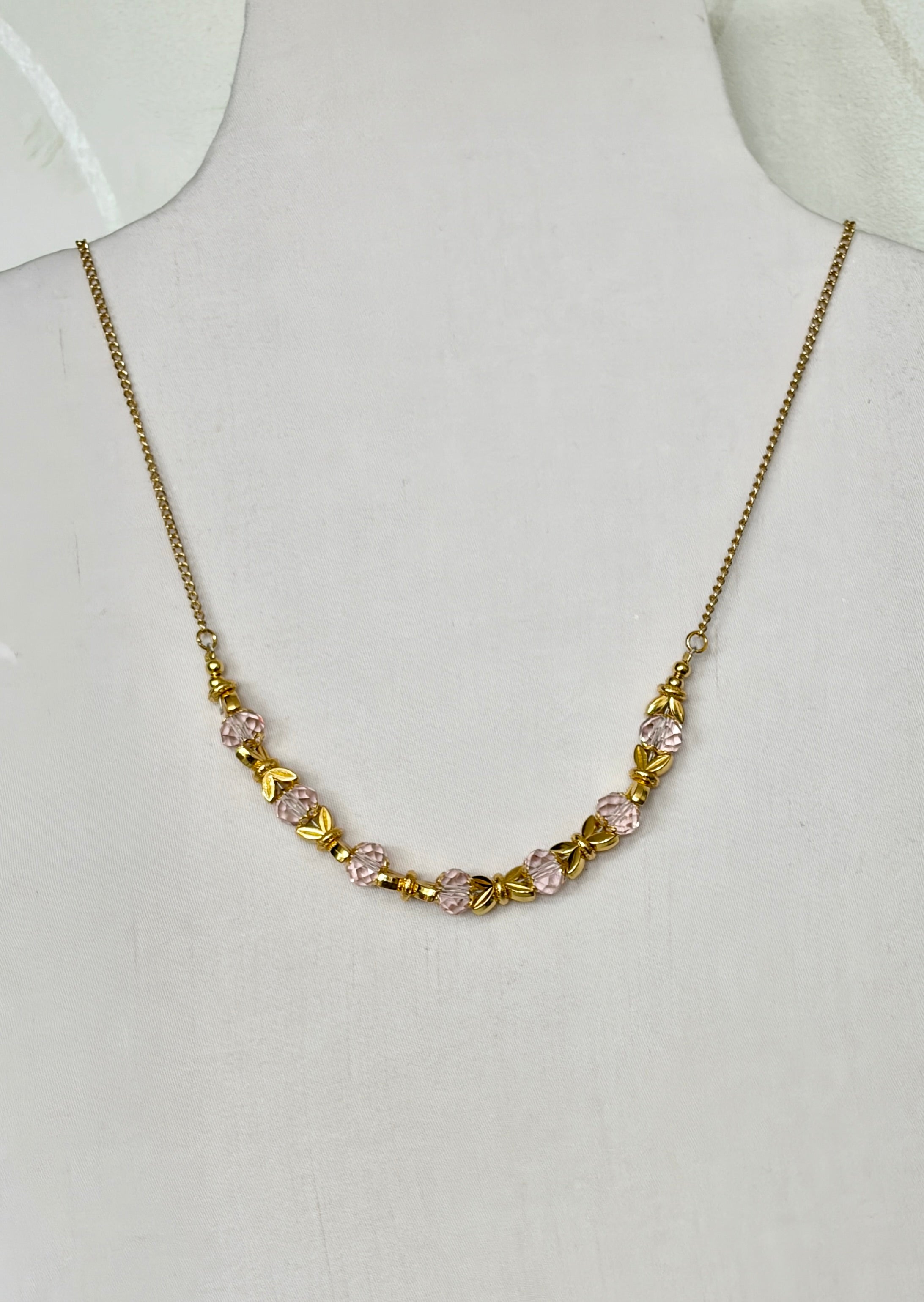 Rose Crystal & Gold Leaf Chain Necklace
