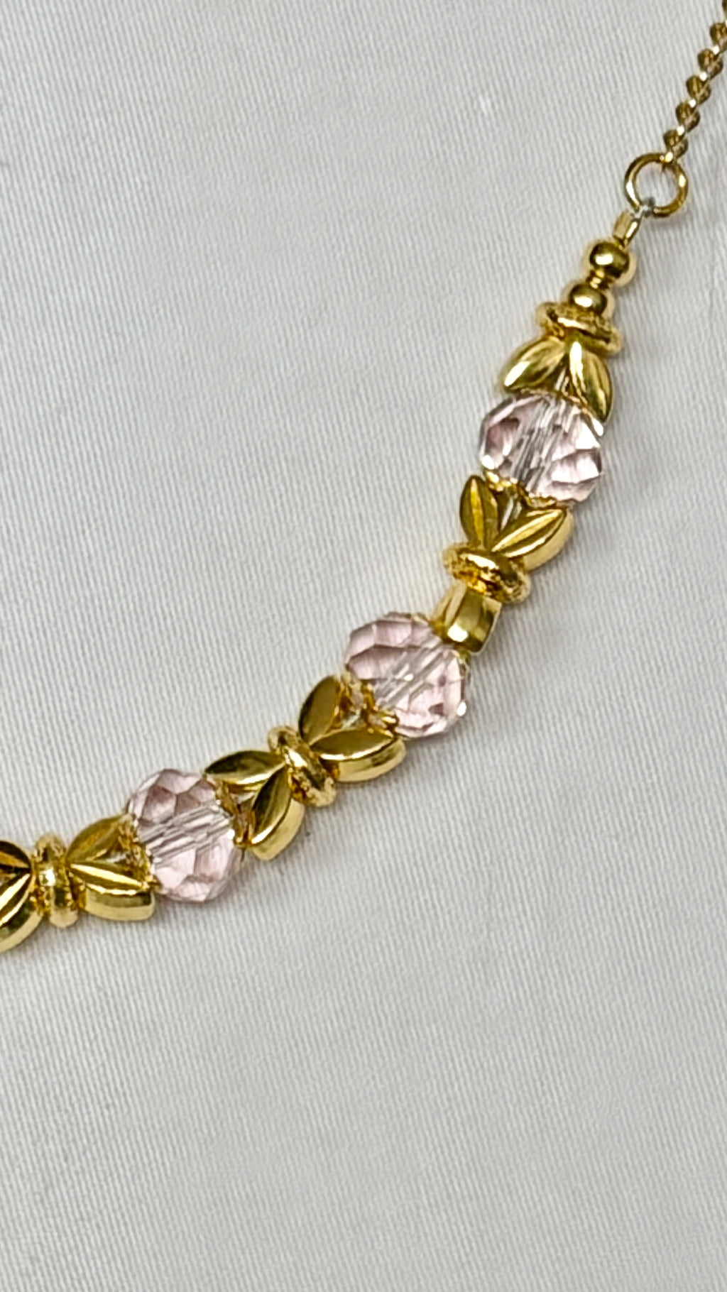 Rose Crystal & Gold Leaf Chain Necklace