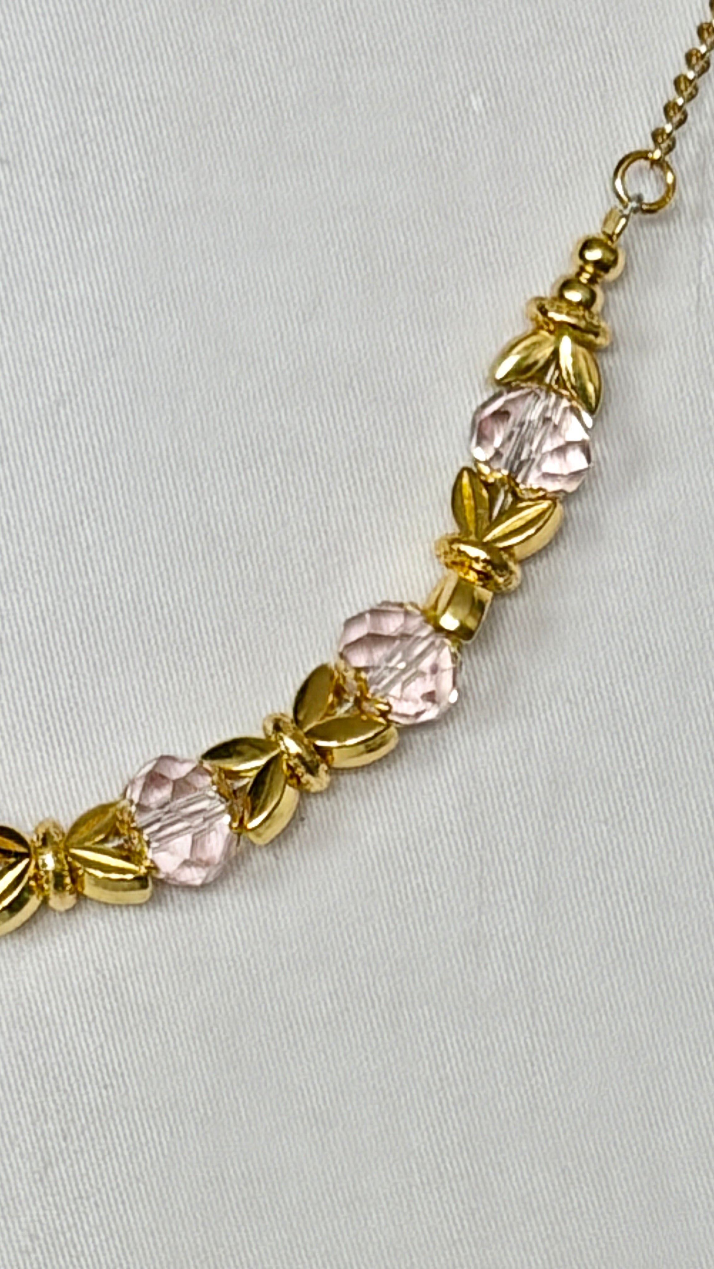 Rose Crystal & Gold Leaf Chain Necklace