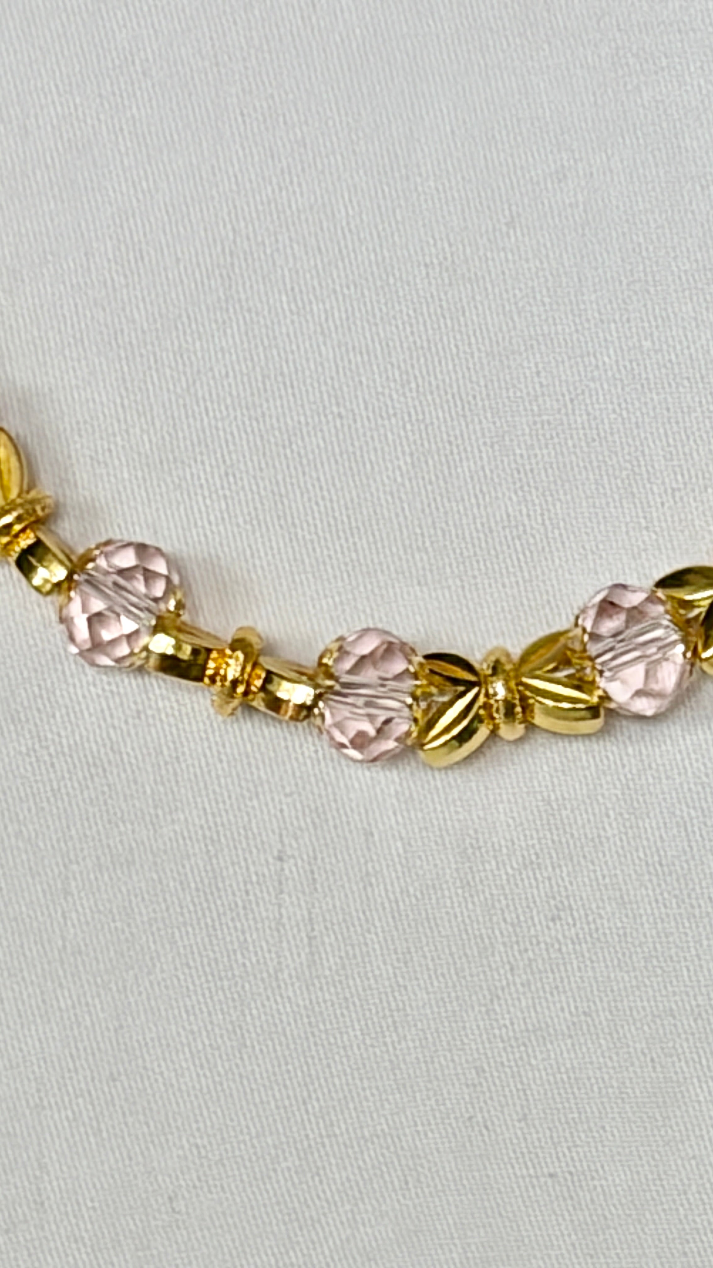 Rose Crystal & Gold Leaf Chain Necklace