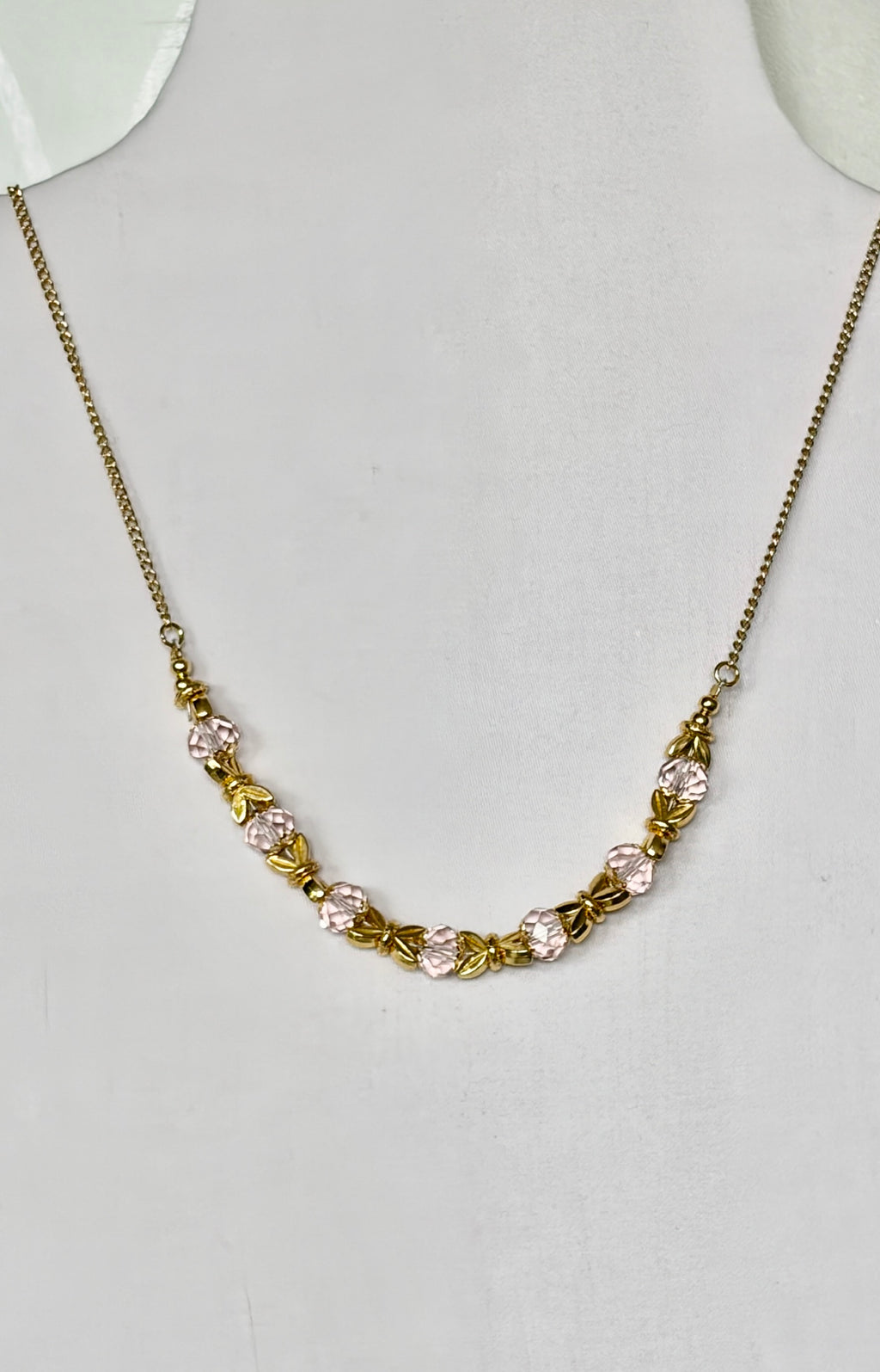 Rose Crystal & Gold Leaf Chain Necklace