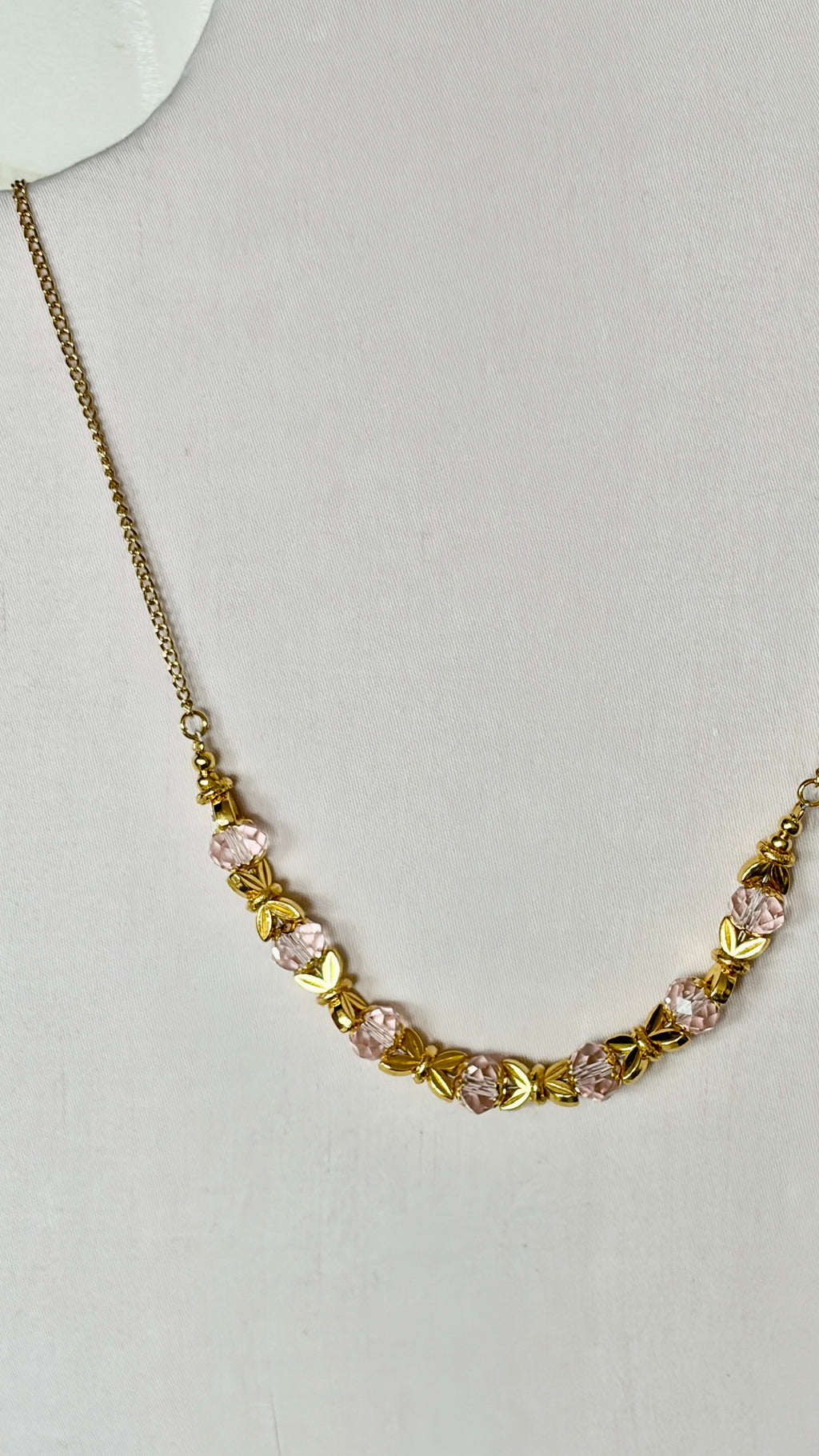 Rose Crystal & Gold Leaf Chain Necklace