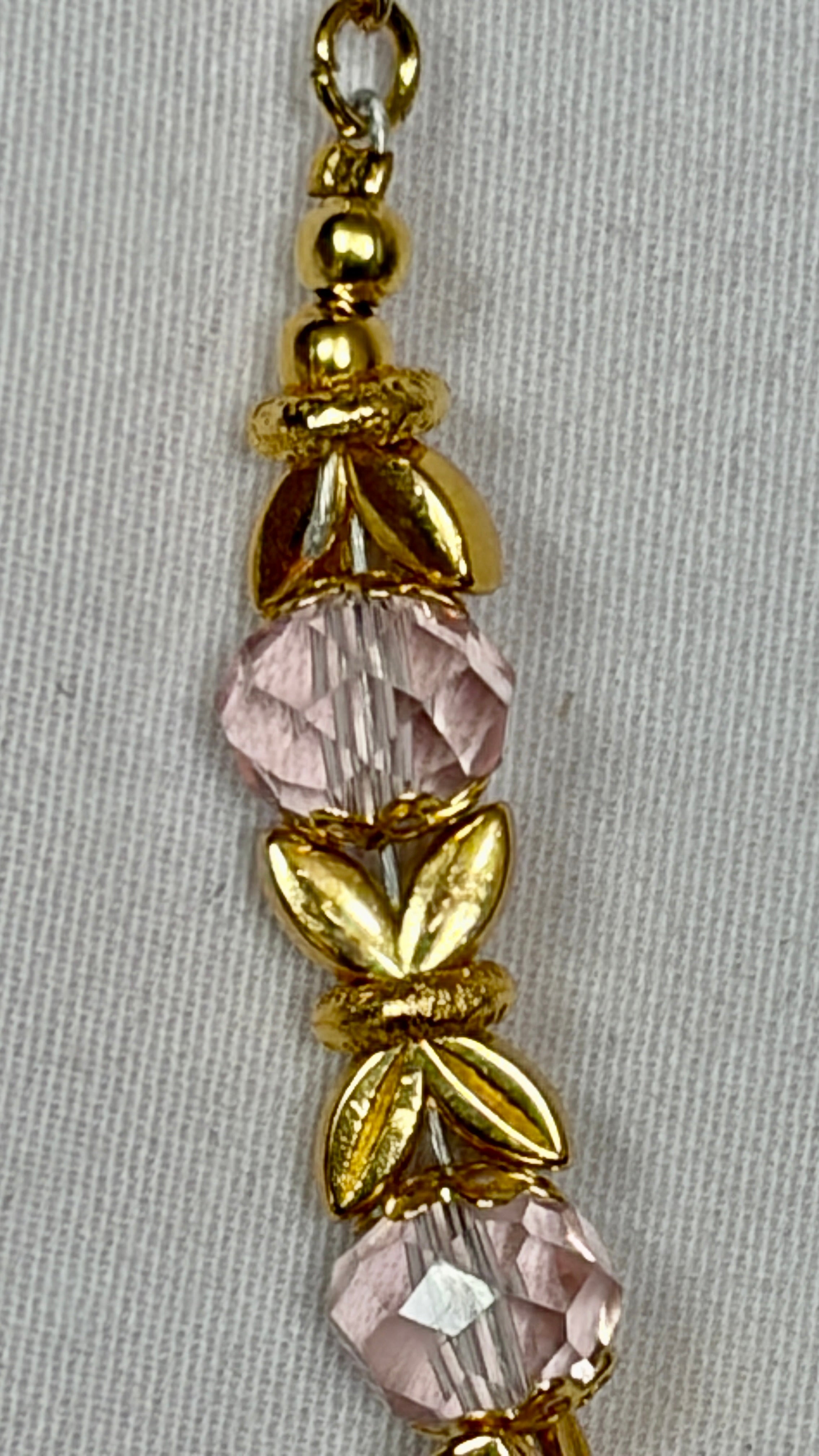 Rose Crystal & Gold Leaf Chain Necklace