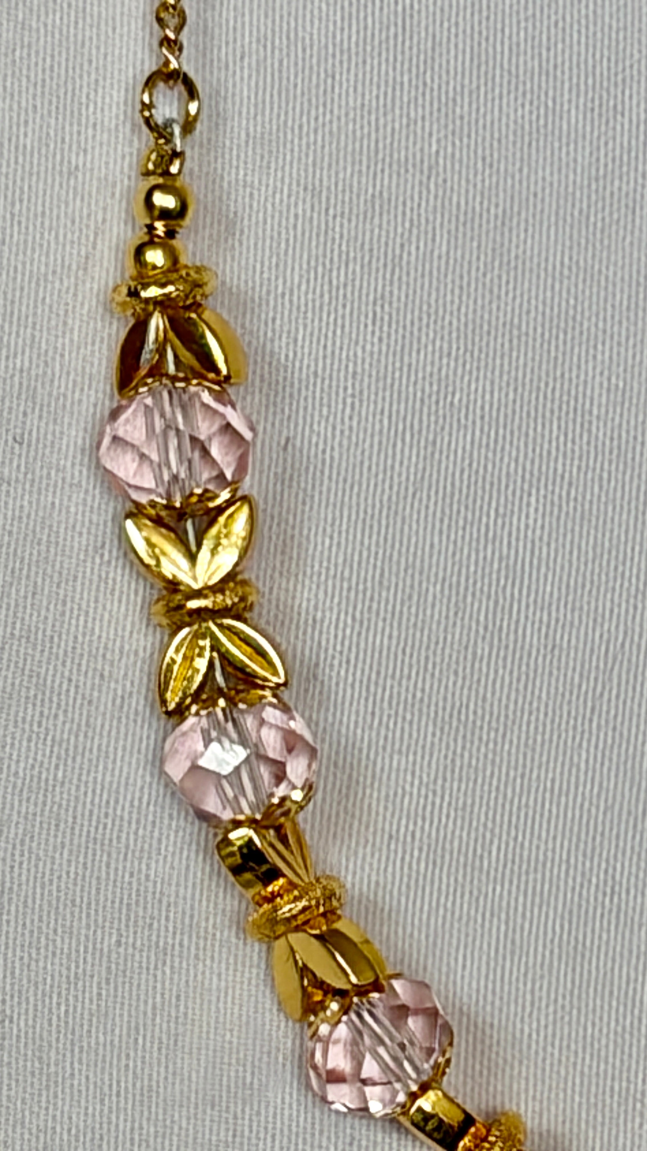 Rose Crystal & Gold Leaf Chain Necklace