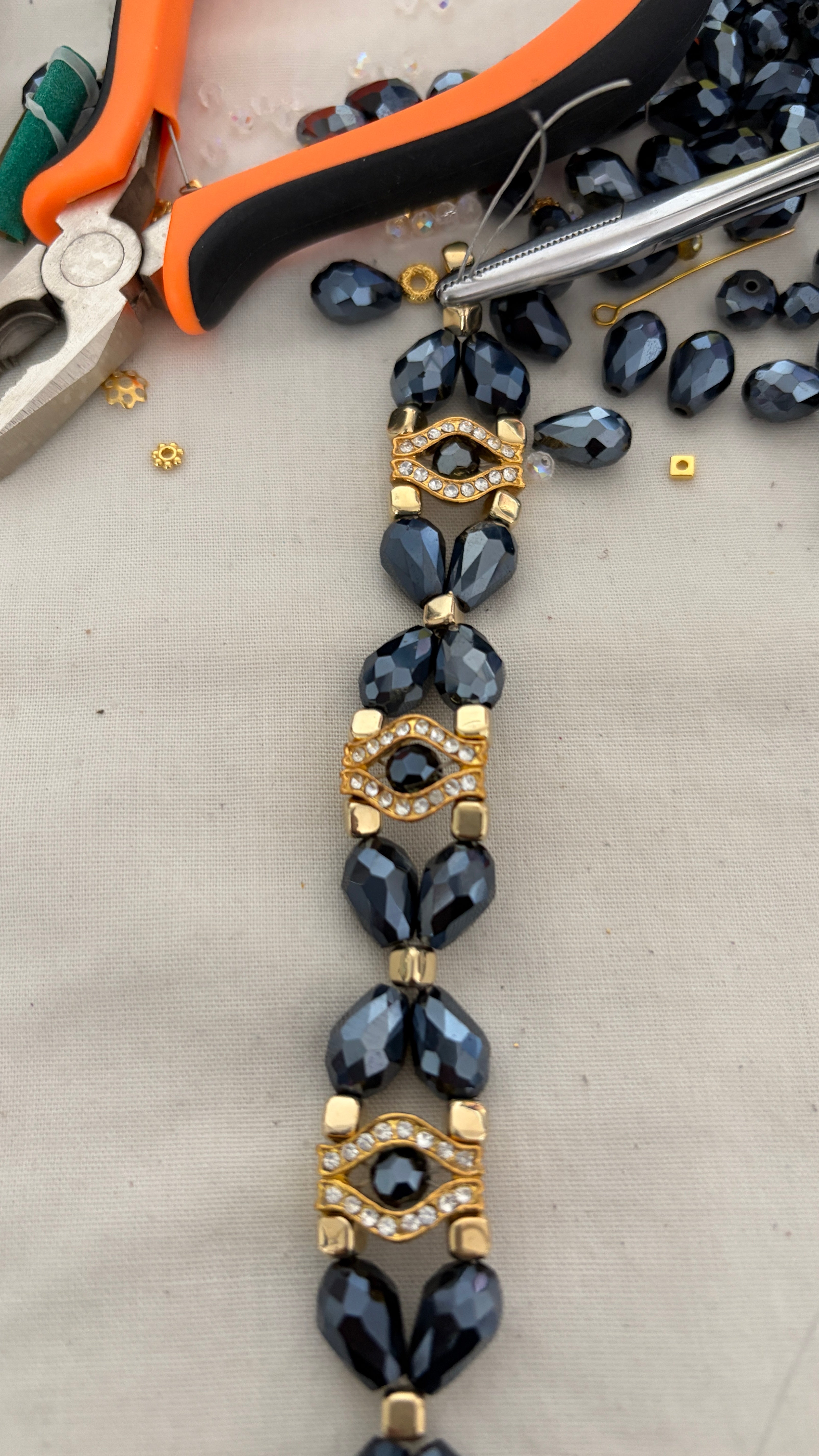 Deep Navy Crystal & Gold Statement Bracelet