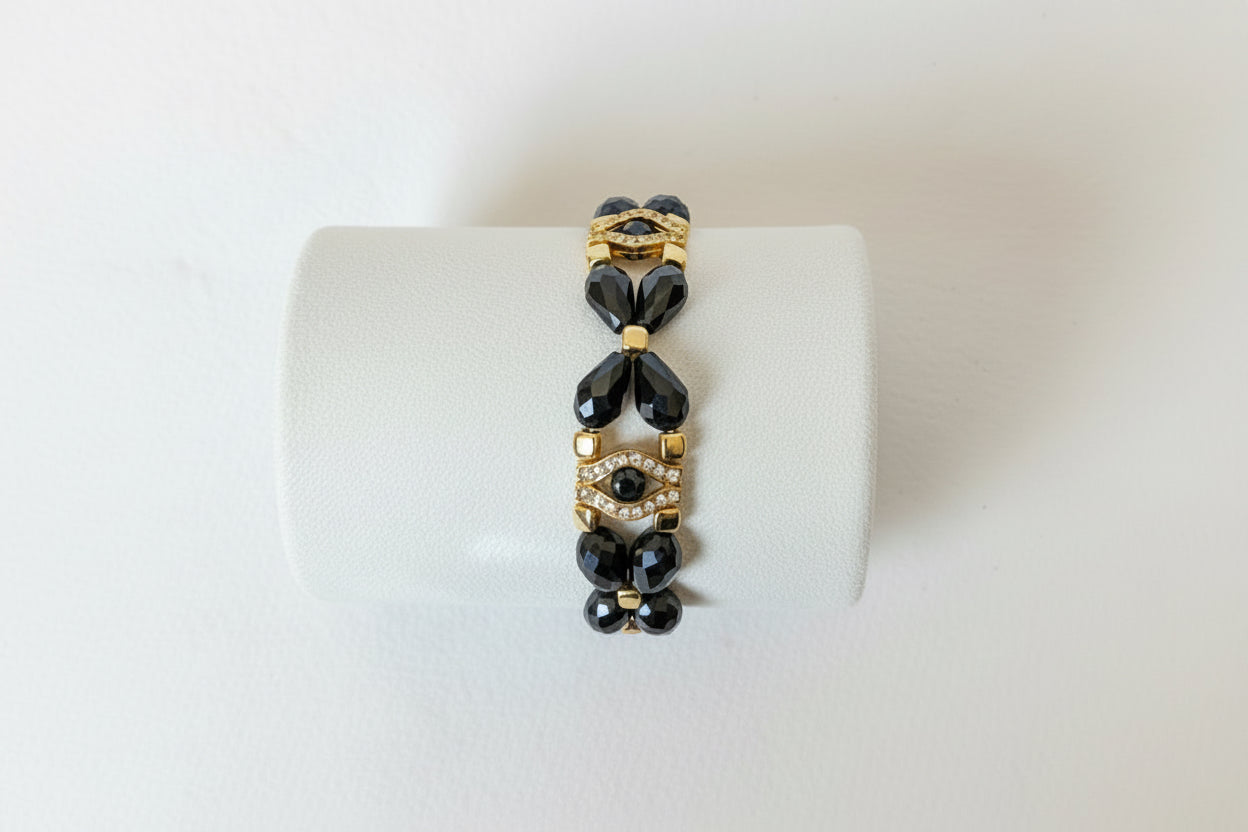 Deep Navy Crystal & Gold Statement Bracelet