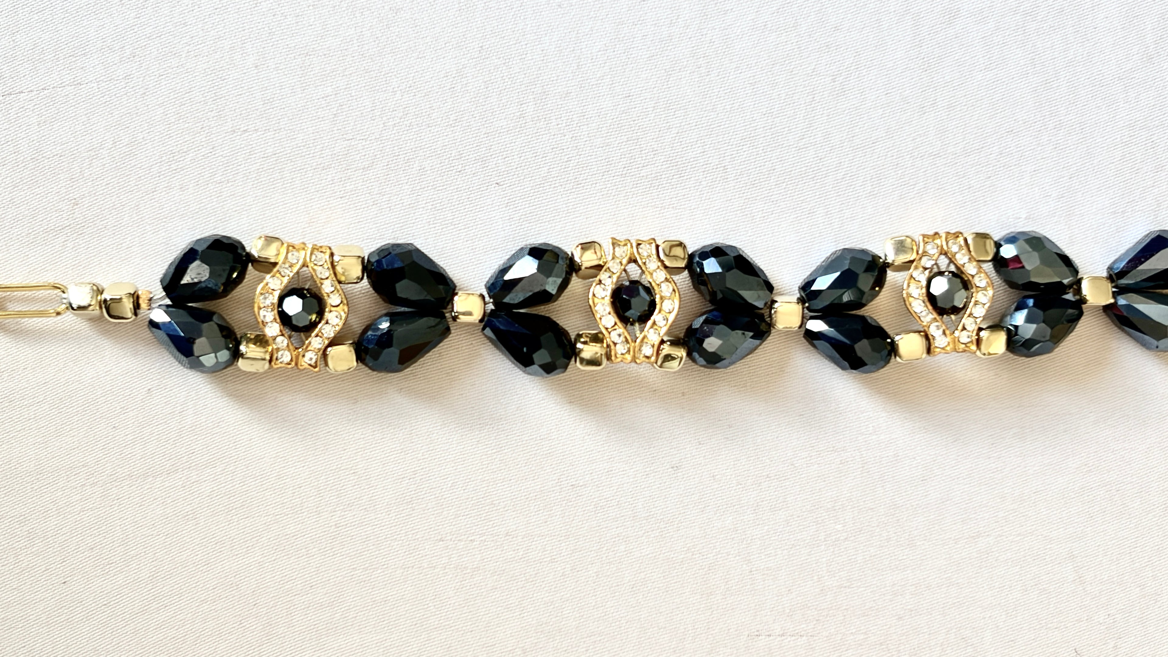 Deep Navy Crystal & Gold Statement Bracelet