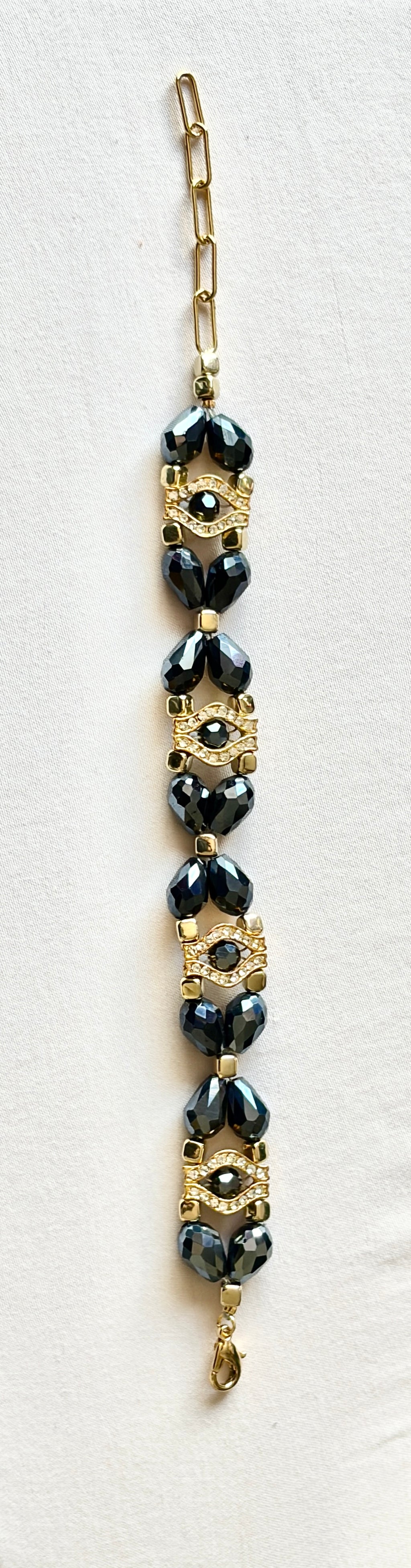 Deep Navy Crystal & Gold Statement Bracelet