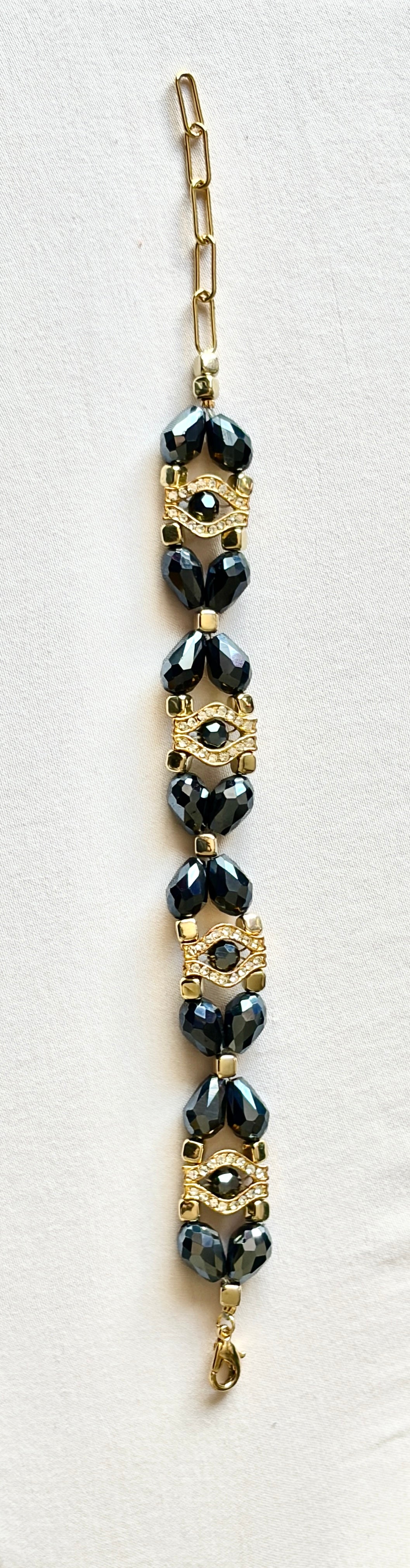 Deep Navy Crystal & Gold Statement Bracelet