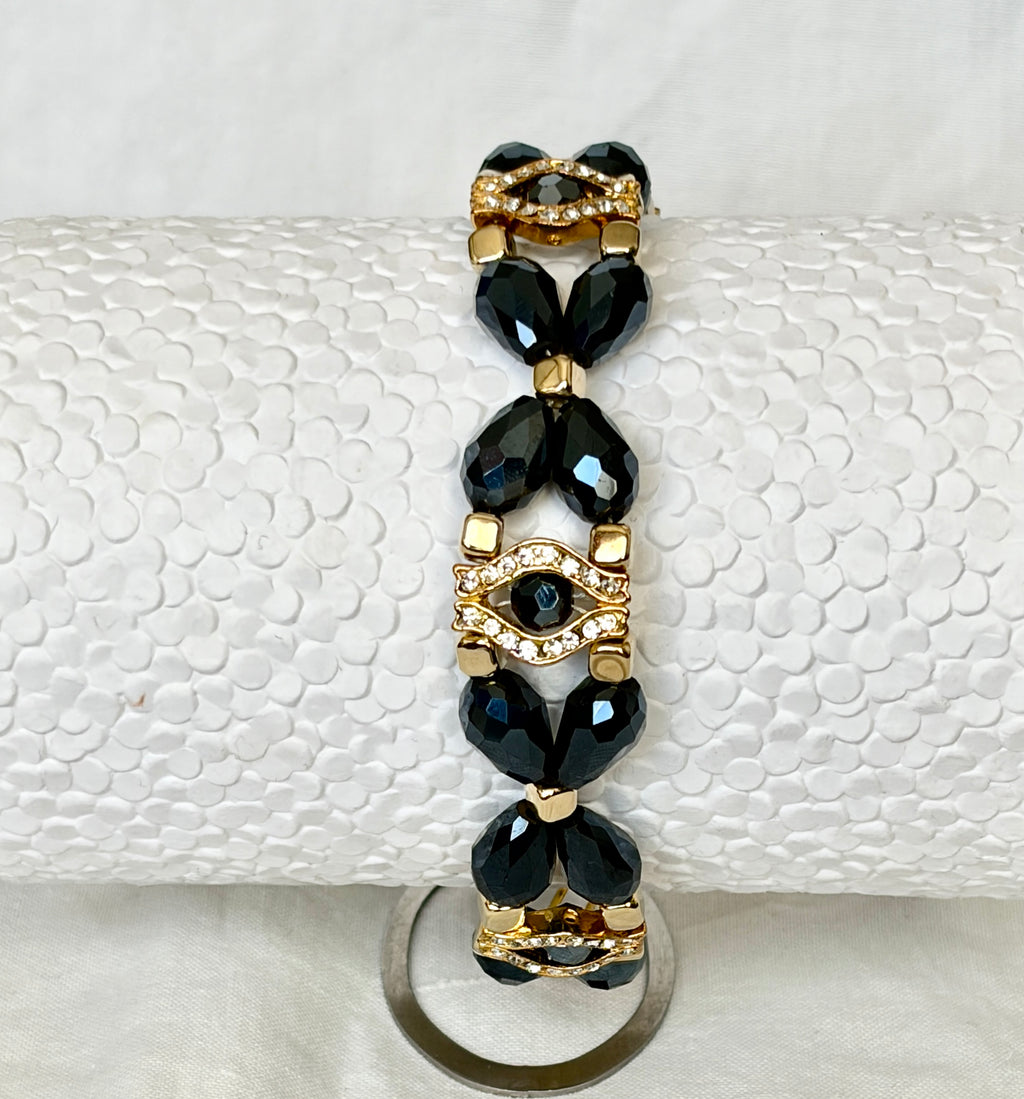 Deep Navy Crystal & Gold Statement Bracelet