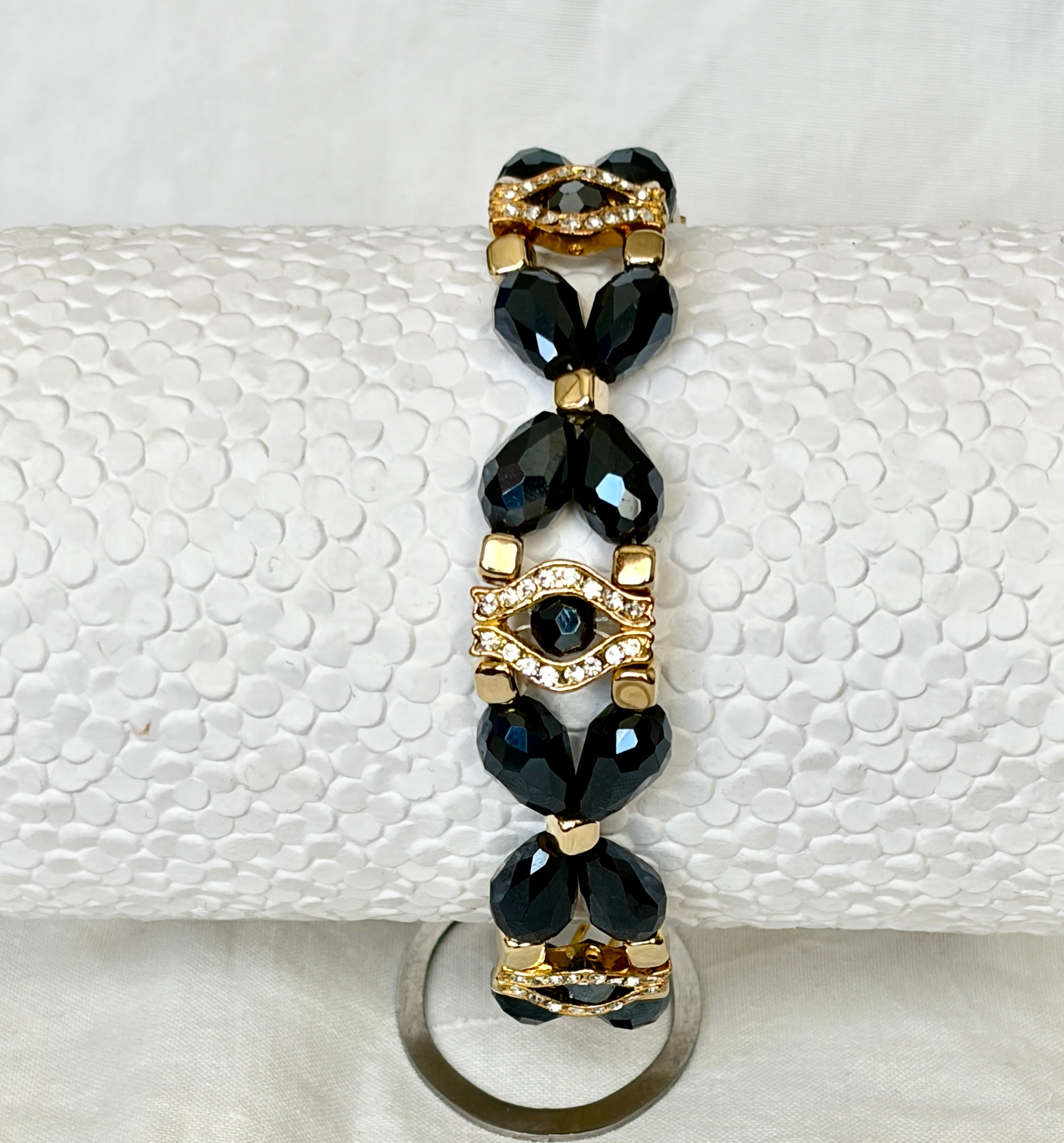 Deep Navy Crystal & Gold Statement Bracelet