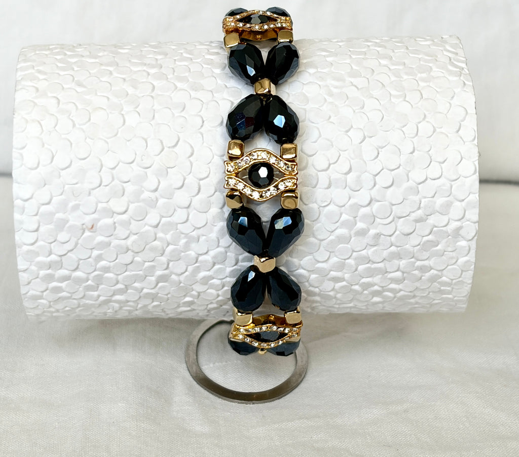 Deep Navy Crystal & Gold Statement Bracelet