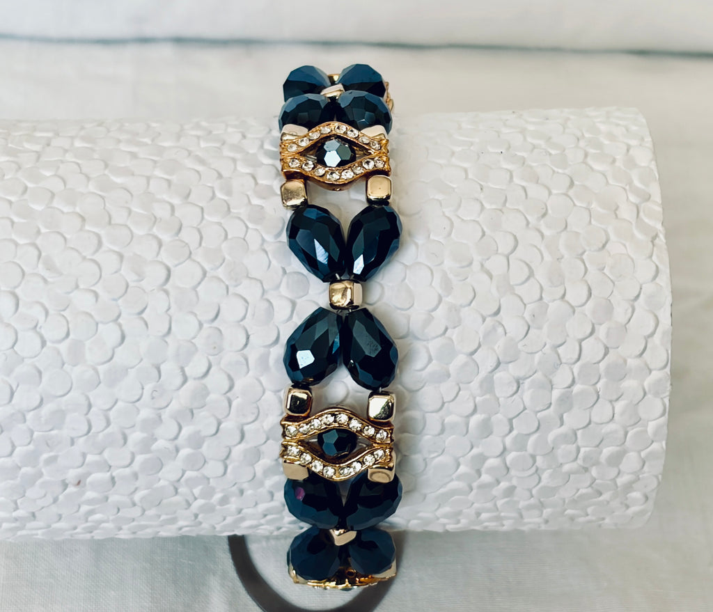 Deep Navy Crystal & Gold Statement Bracelet