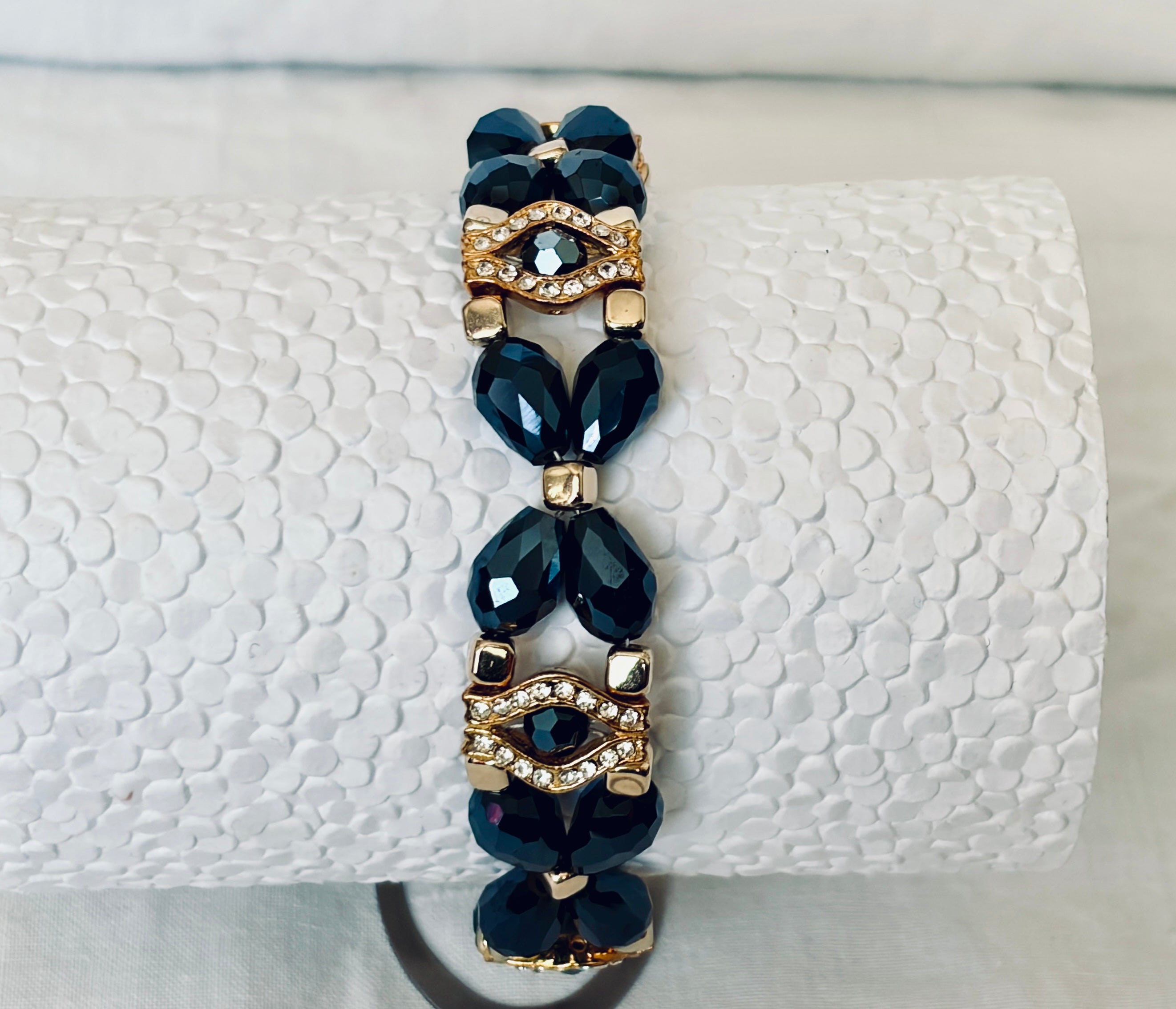 Deep Navy Crystal & Gold Statement Bracelet
