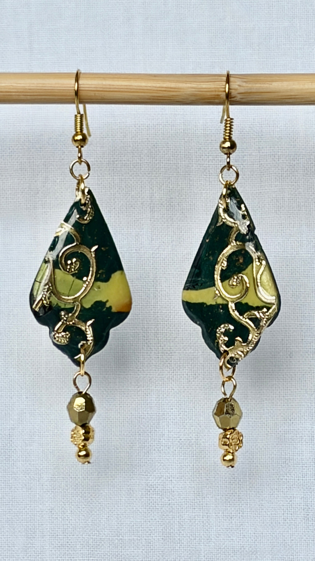 Black & Gold Filigree Polymer Clay Drop Earrings