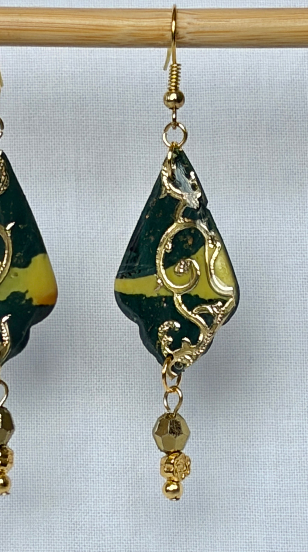 Black & Gold Filigree Polymer Clay Drop Earrings