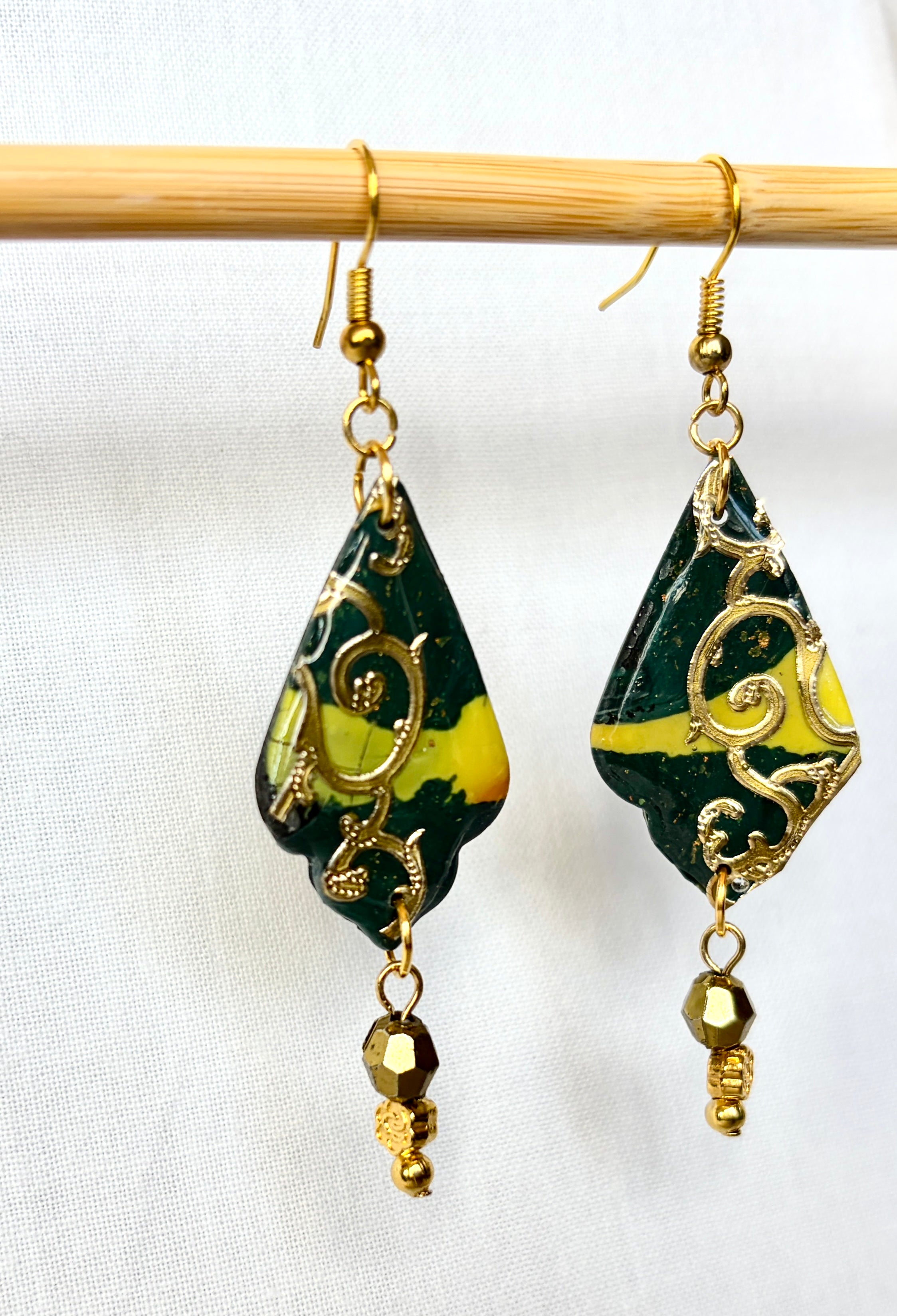 Black & Gold Filigree Polymer Clay Drop Earrings
