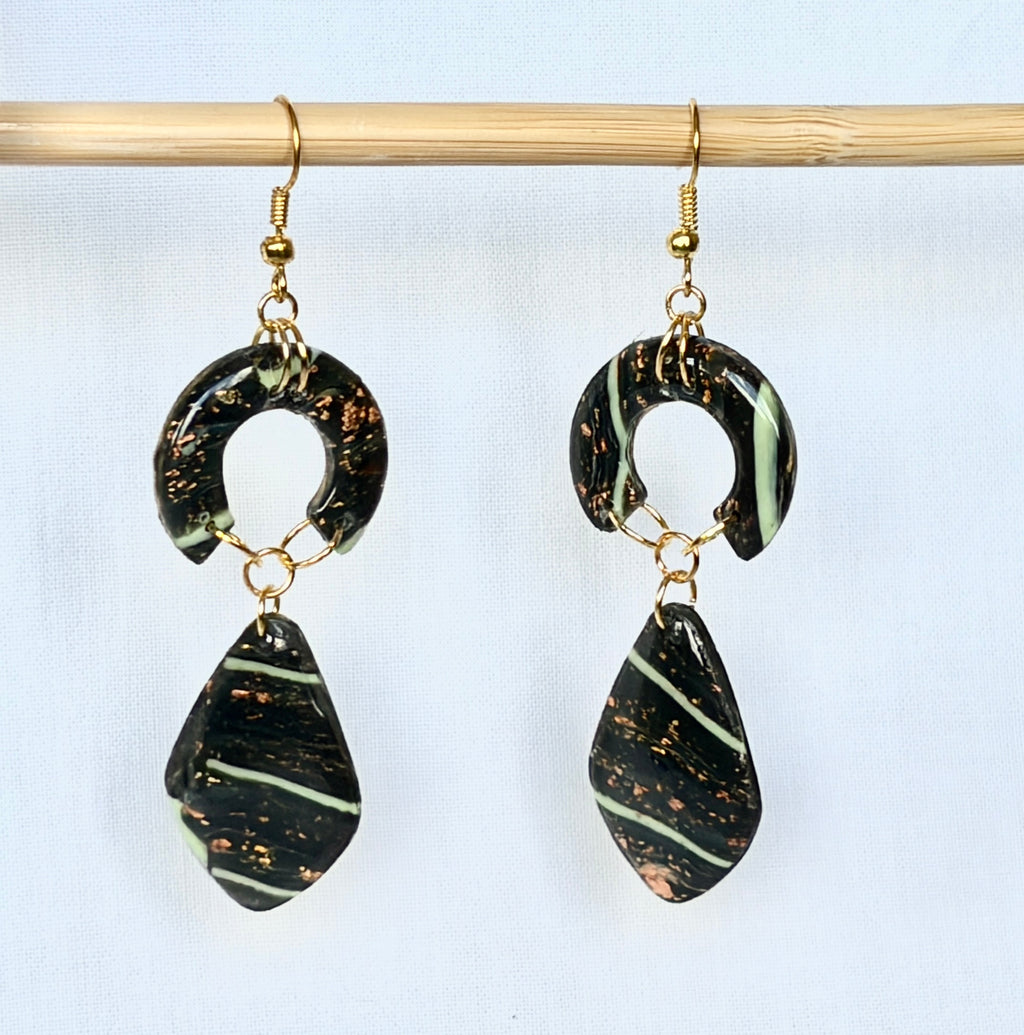Forest Green & Mint Stripe Polymer Clay Drop Earrings