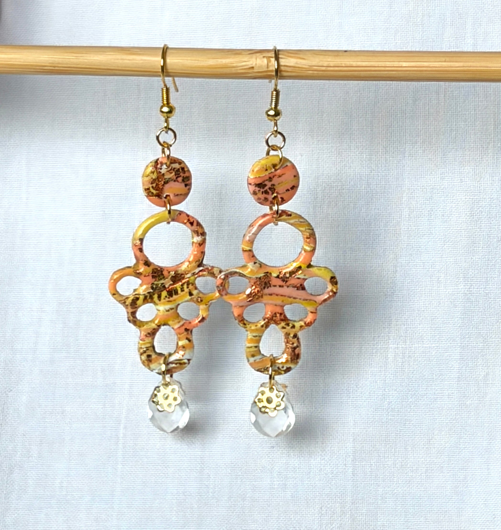 Copper Gold Marble Polymer Clay Chandelier Drop Earrings