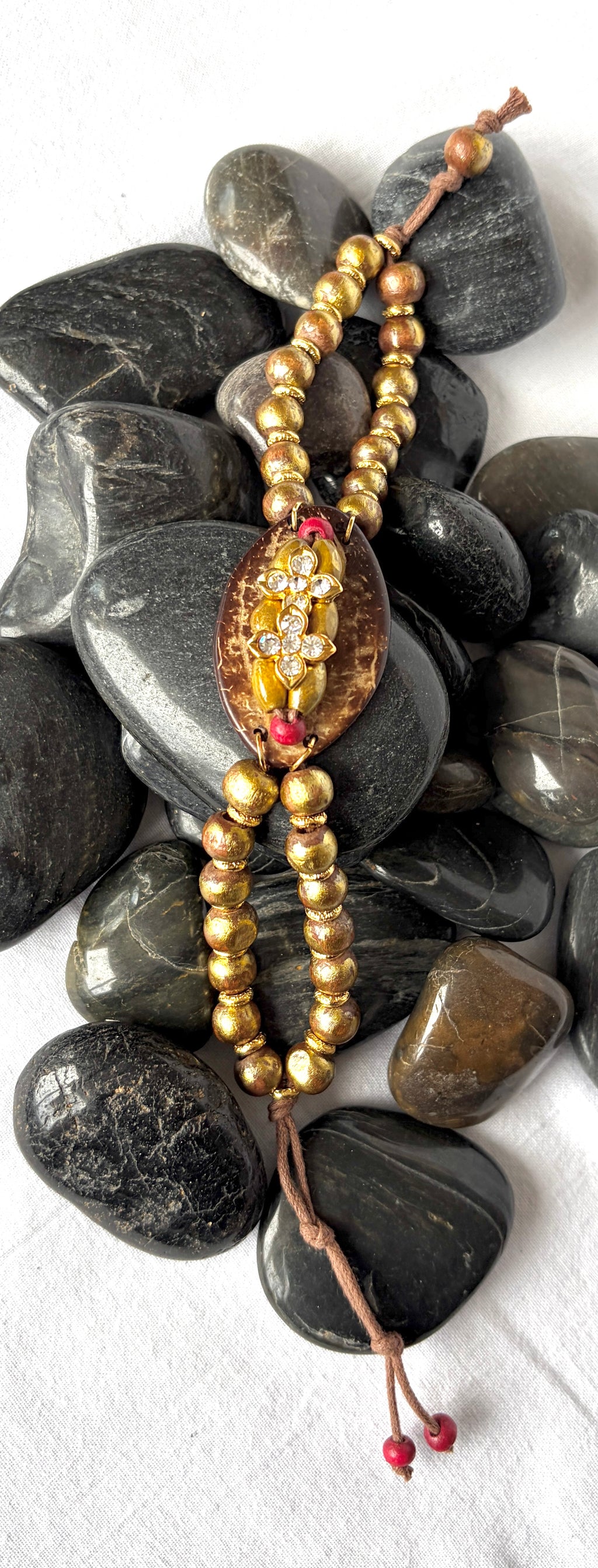 Gold Wood-Effect Acrylic Bead Bracelet