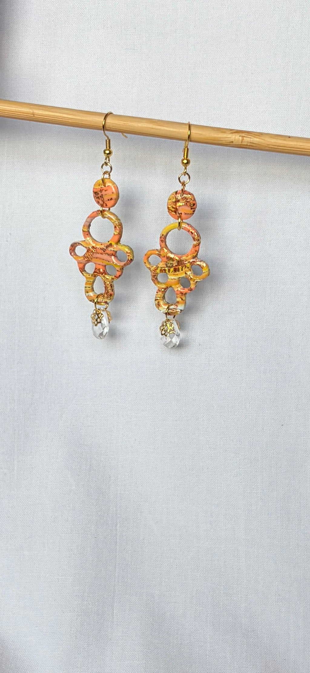 Copper Gold Marble Polymer Clay Chandelier Drop Earrings