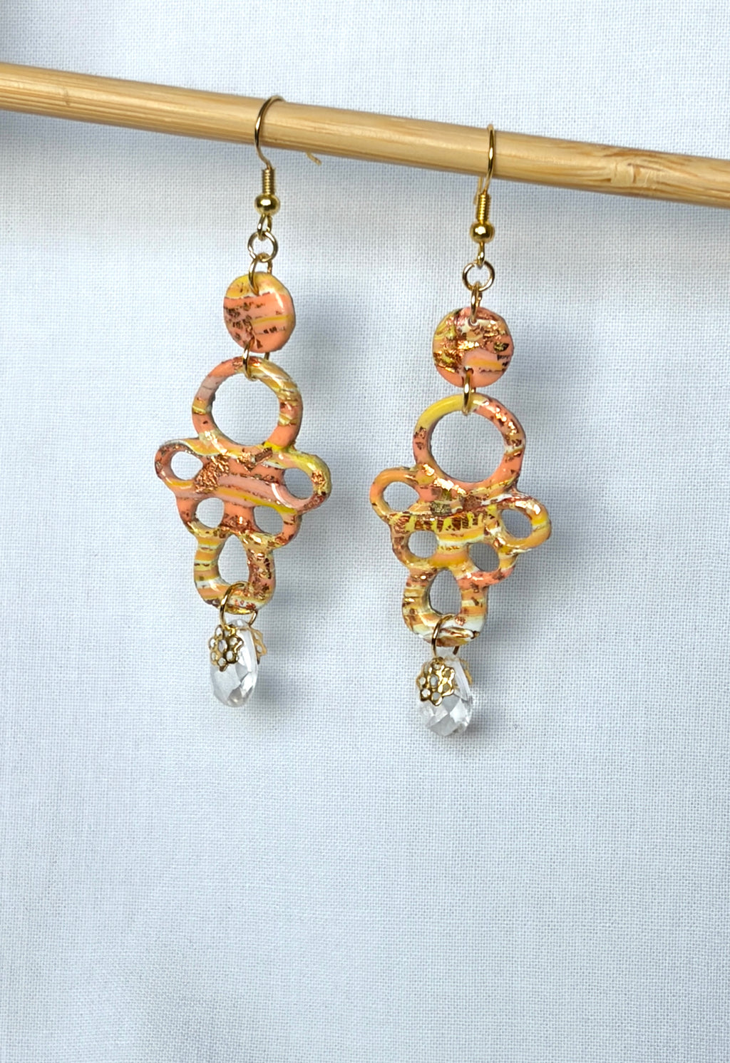 Copper Gold Marble Polymer Clay Chandelier Drop Earrings