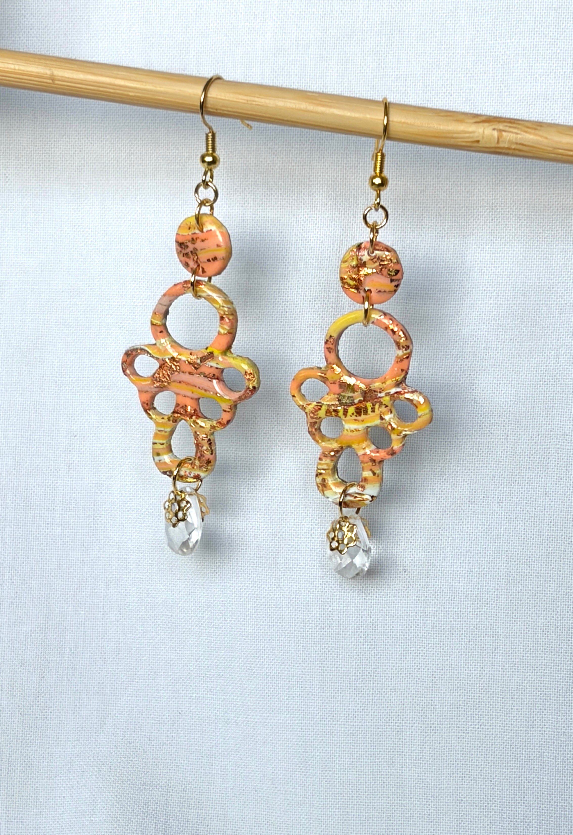 Copper Gold Marble Polymer Clay Chandelier Drop Earrings