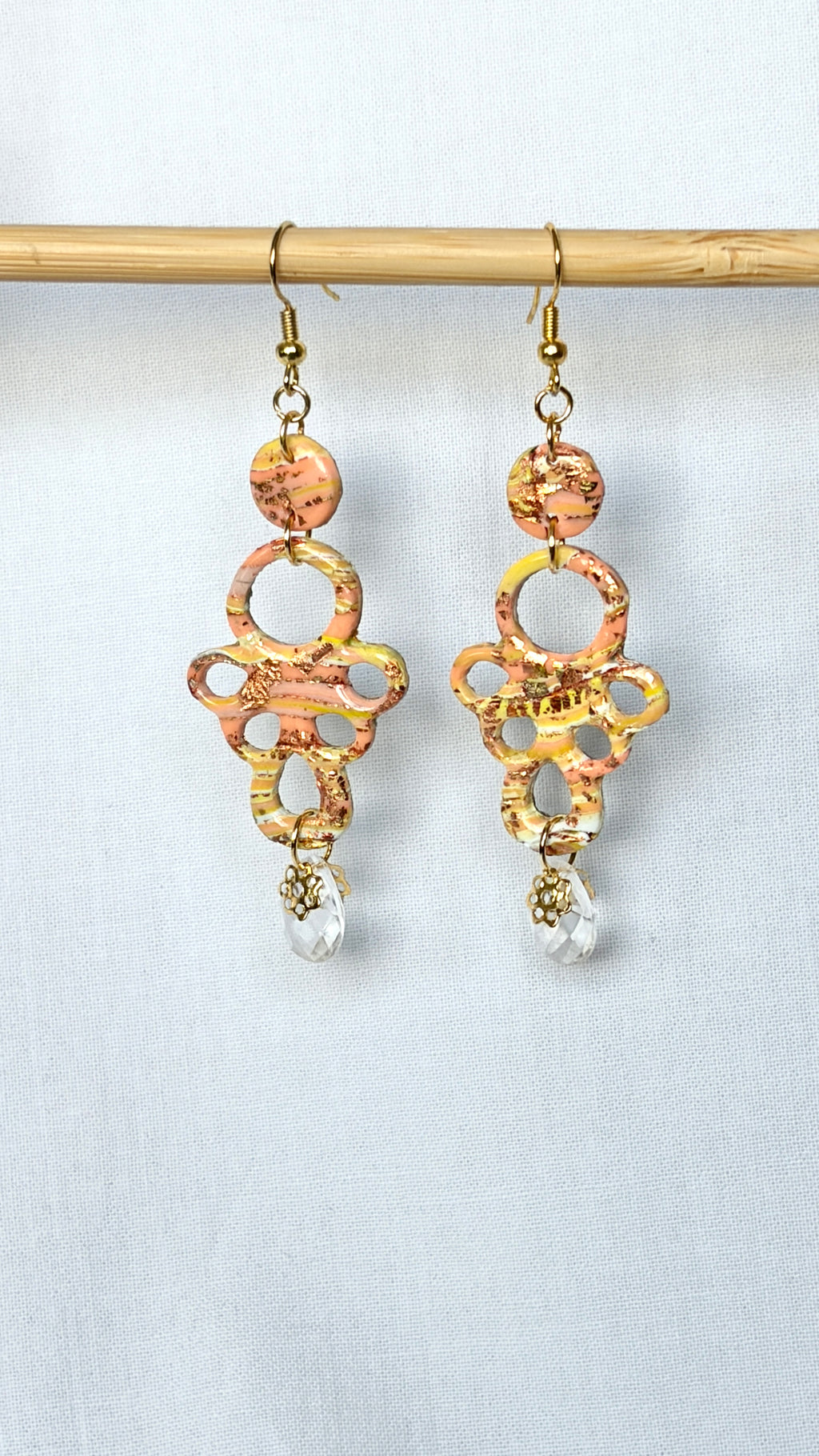 Copper Gold Marble Polymer Clay Chandelier Drop Earrings
