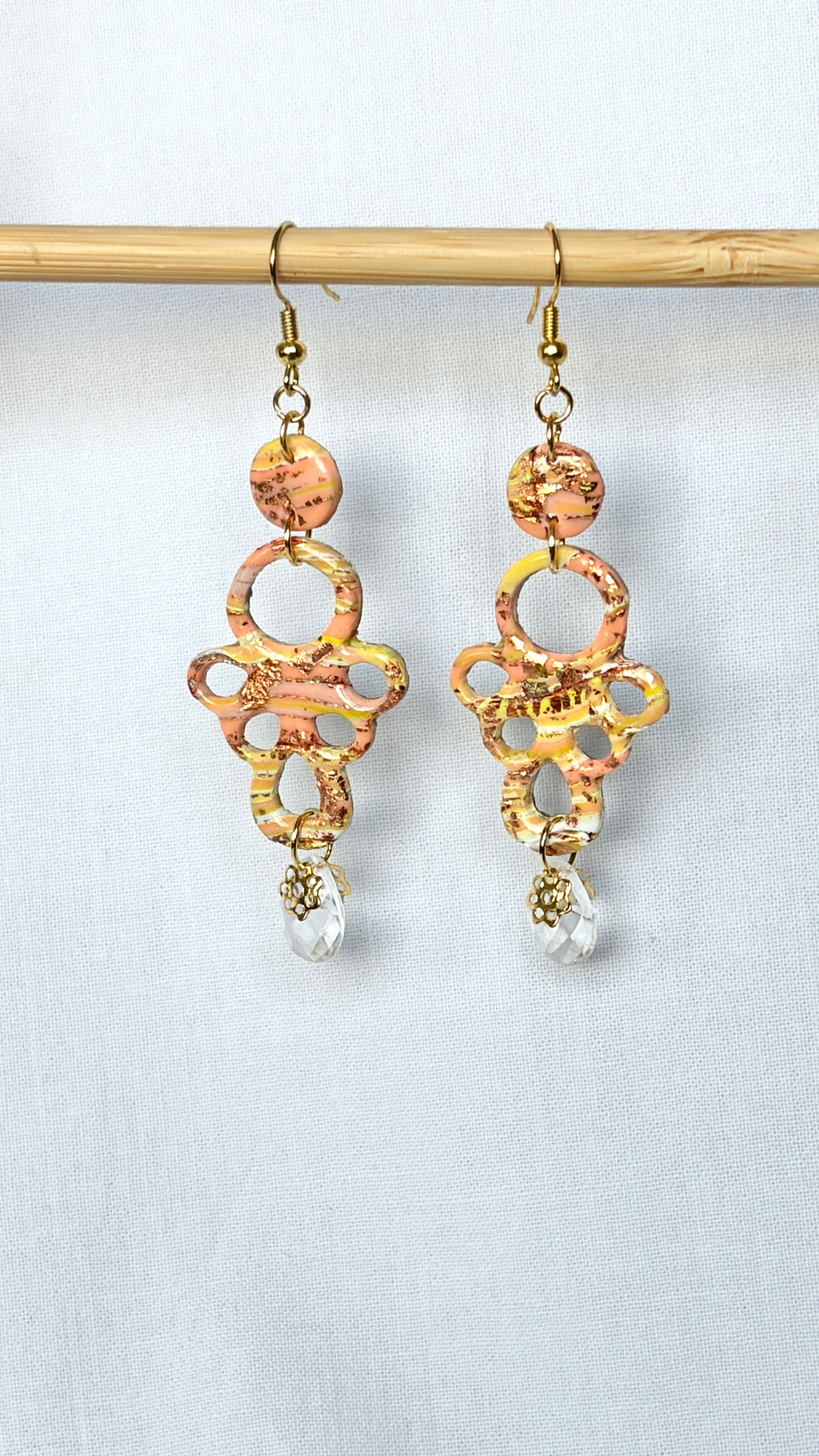 Copper Gold Marble Polymer Clay Chandelier Drop Earrings