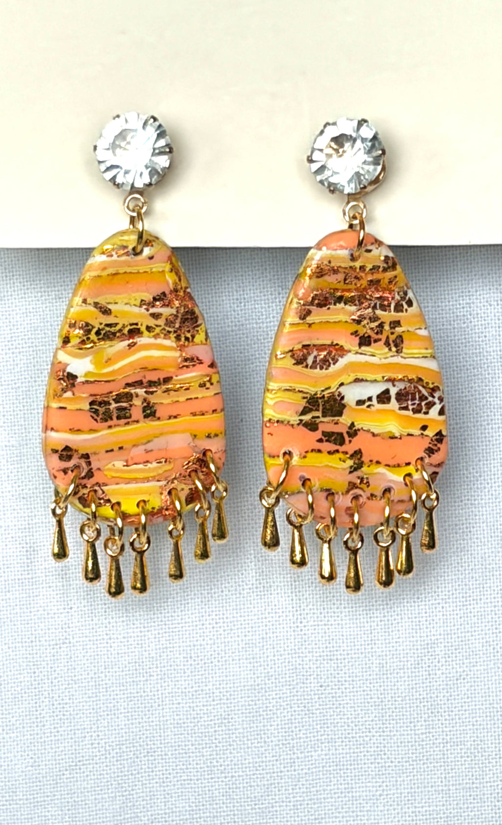 Sunset Stripe Polymer Clay Fringe Drop Earrings