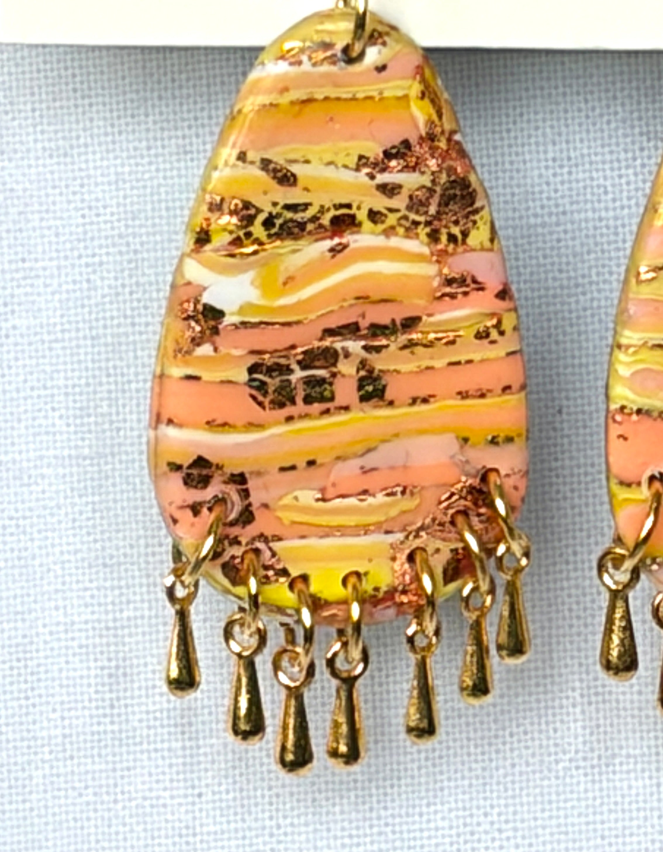 Sunset Stripe Polymer Clay Fringe Drop Earrings