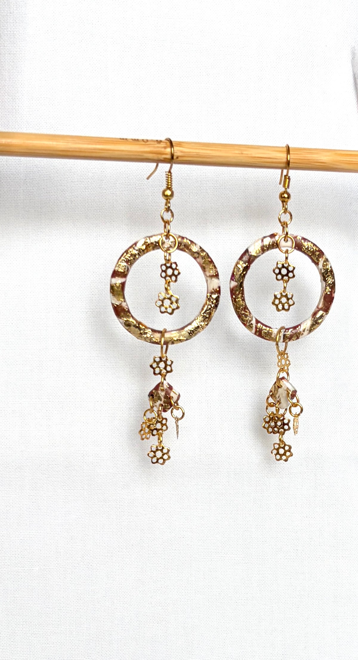 Gold Foil Flower Charm Hoops