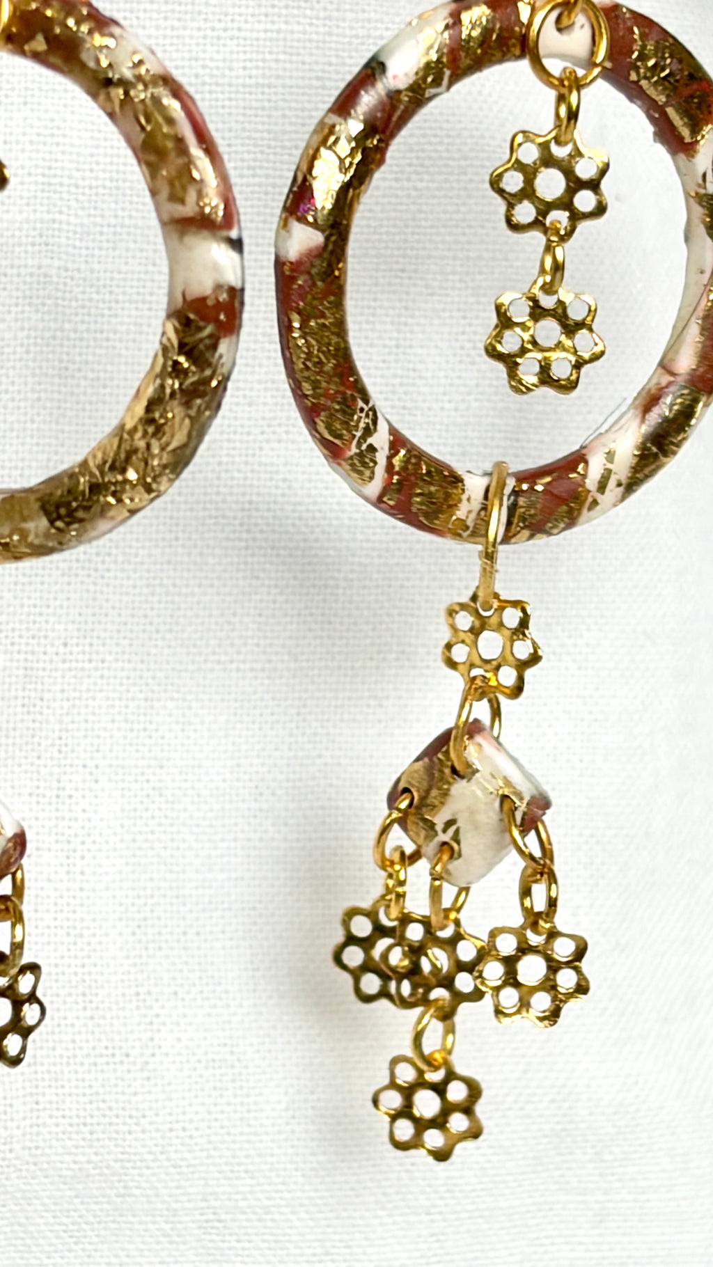 Gold Foil Flower Charm Hoops