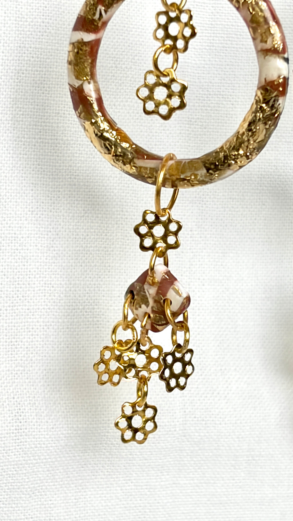 Gold Foil Flower Charm Hoops