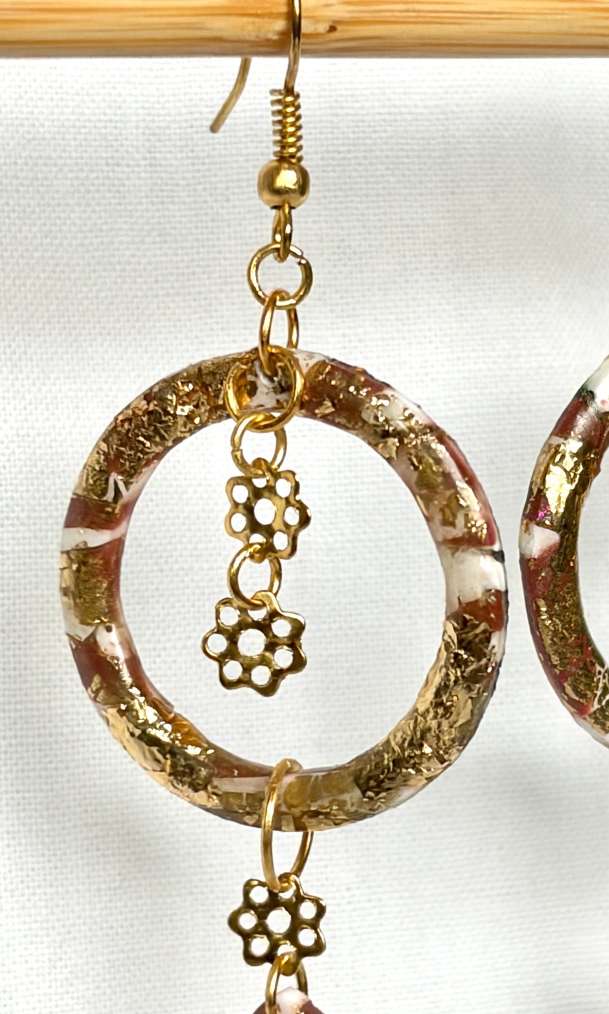 Gold Foil Flower Charm Hoops