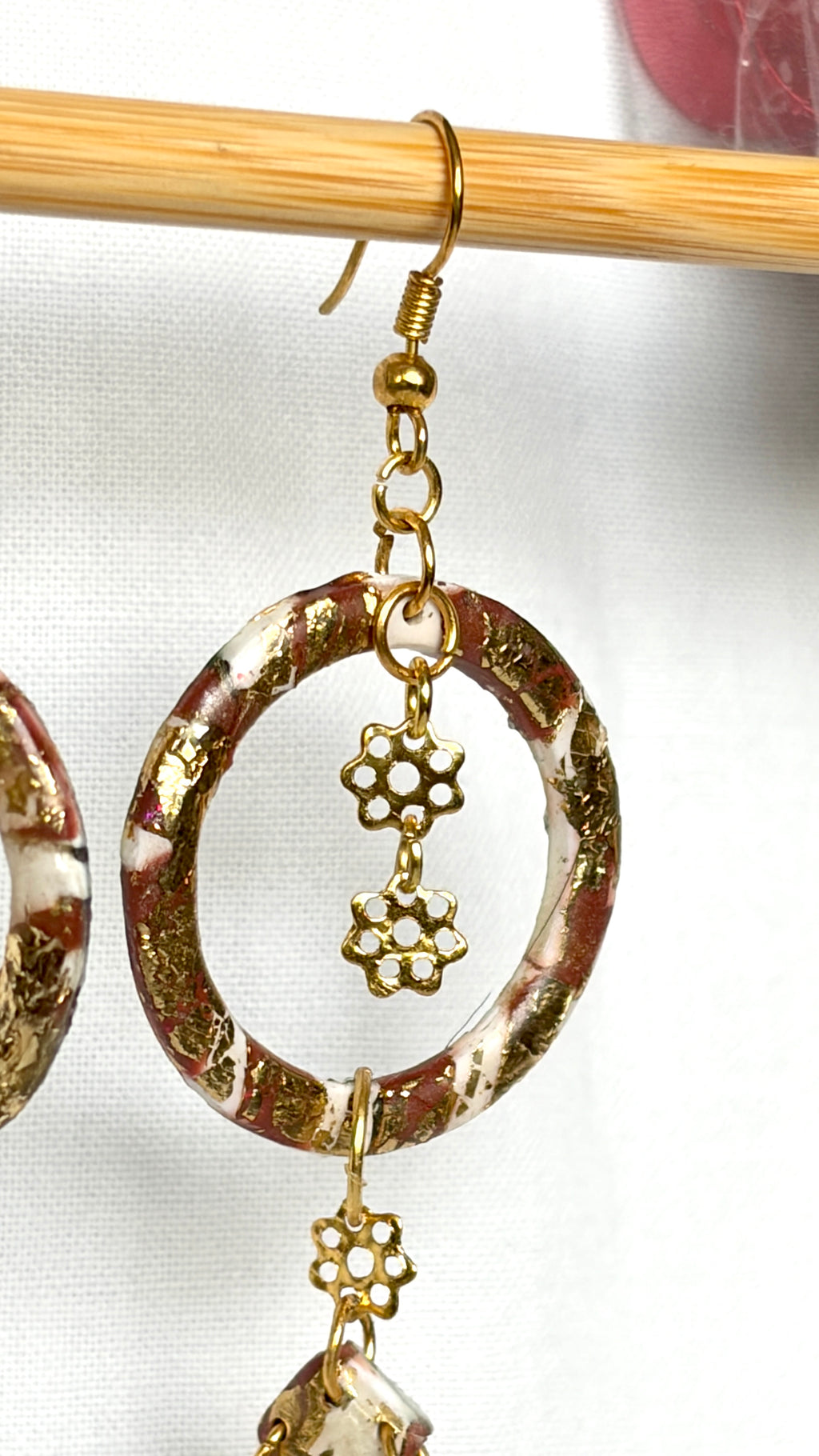 Gold Foil Flower Charm Hoops