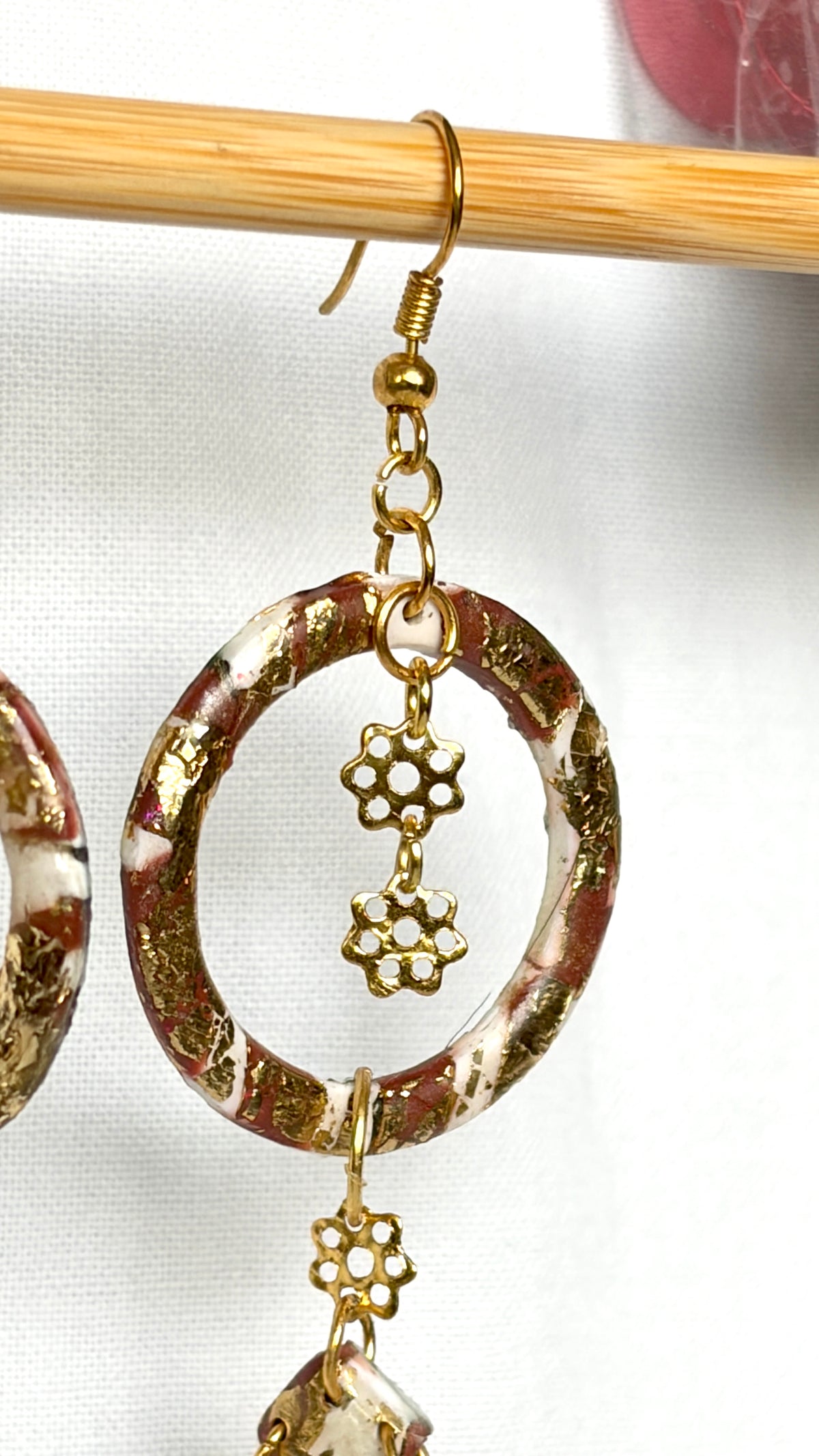 Gold Foil Flower Charm Hoops