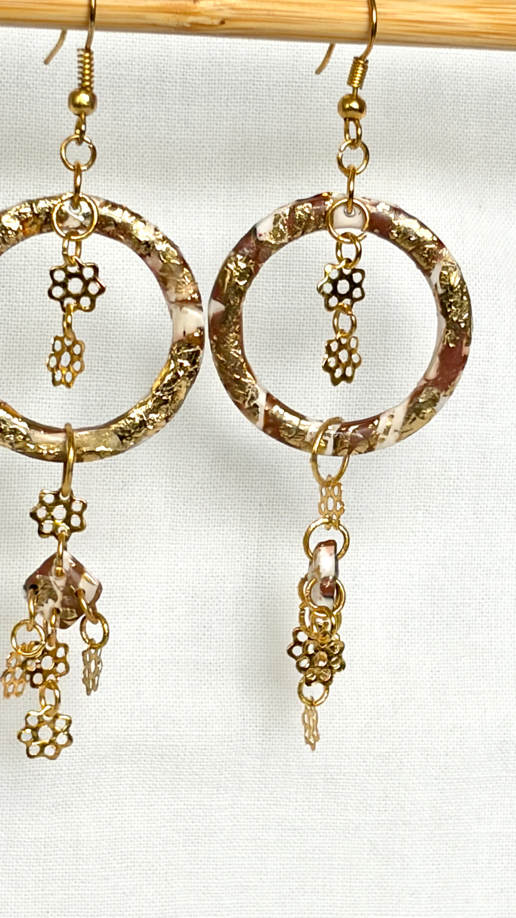 Gold Foil Flower Charm Hoops