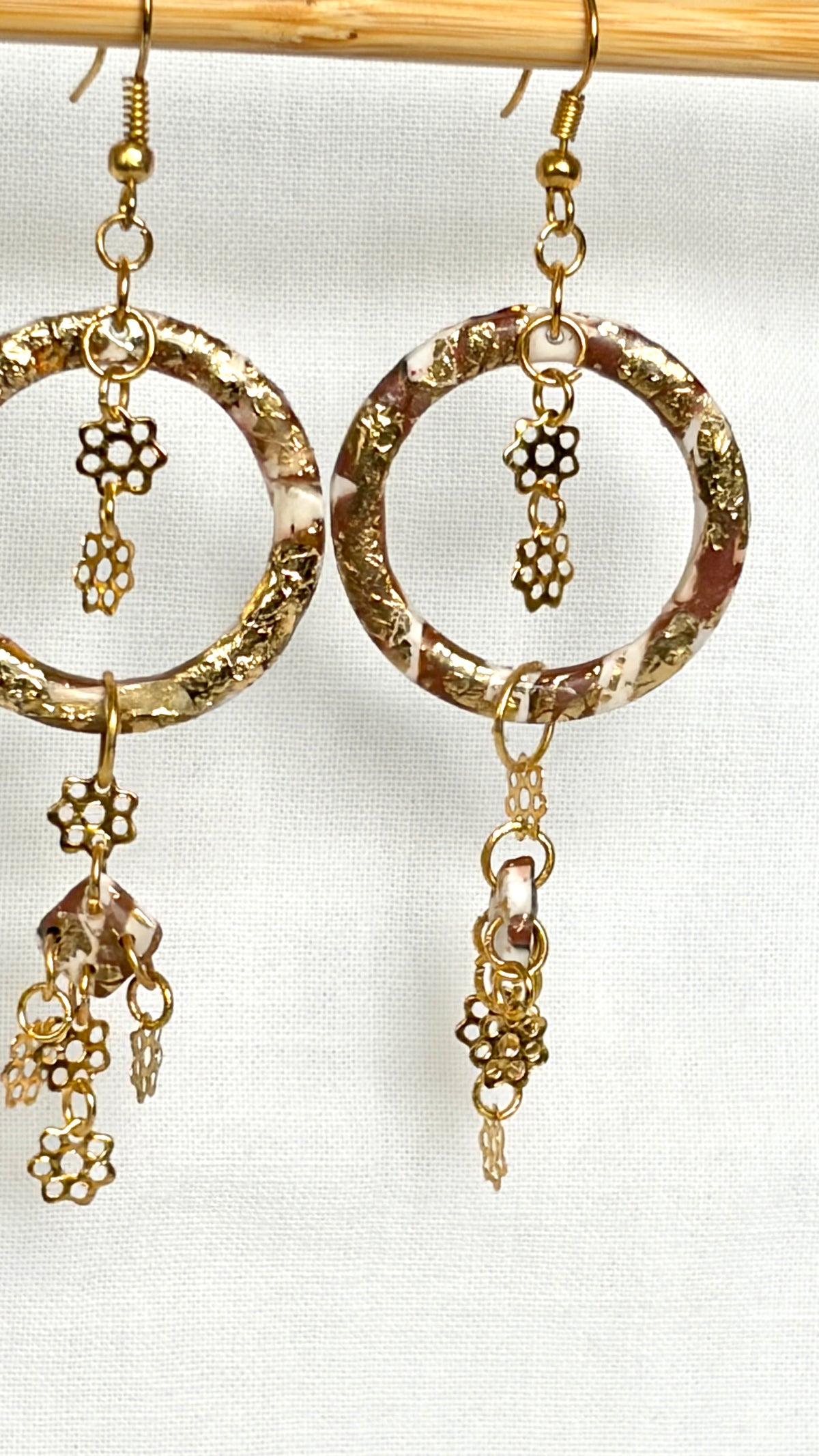 Gold Foil Flower Charm Hoops