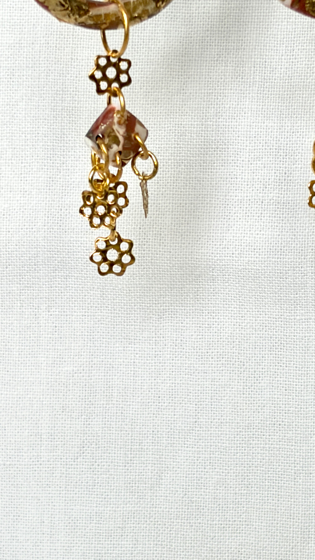 Gold Foil Flower Charm Hoops