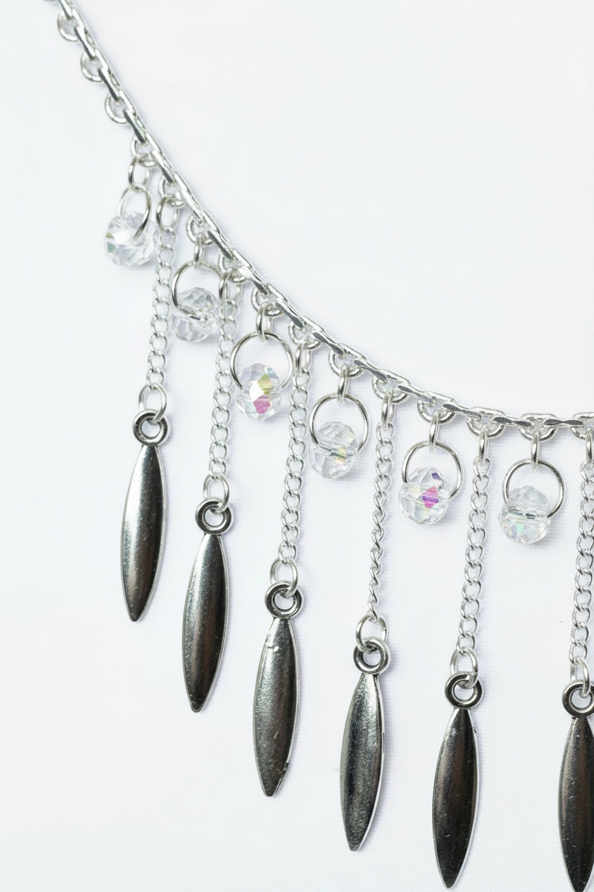 Silver Marquise Leaf Fringe Necklace