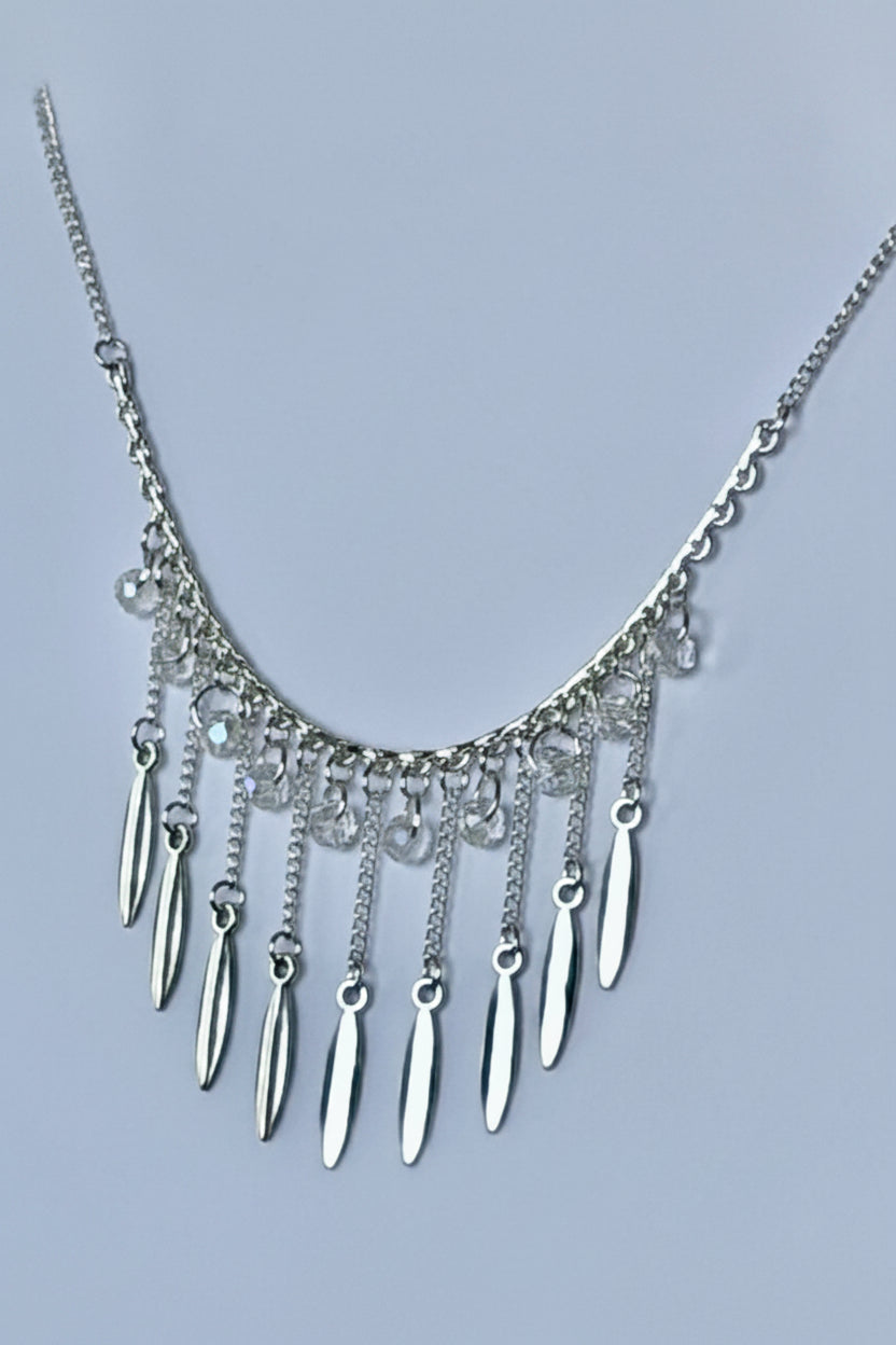 Silver Marquise Leaf Fringe Necklace