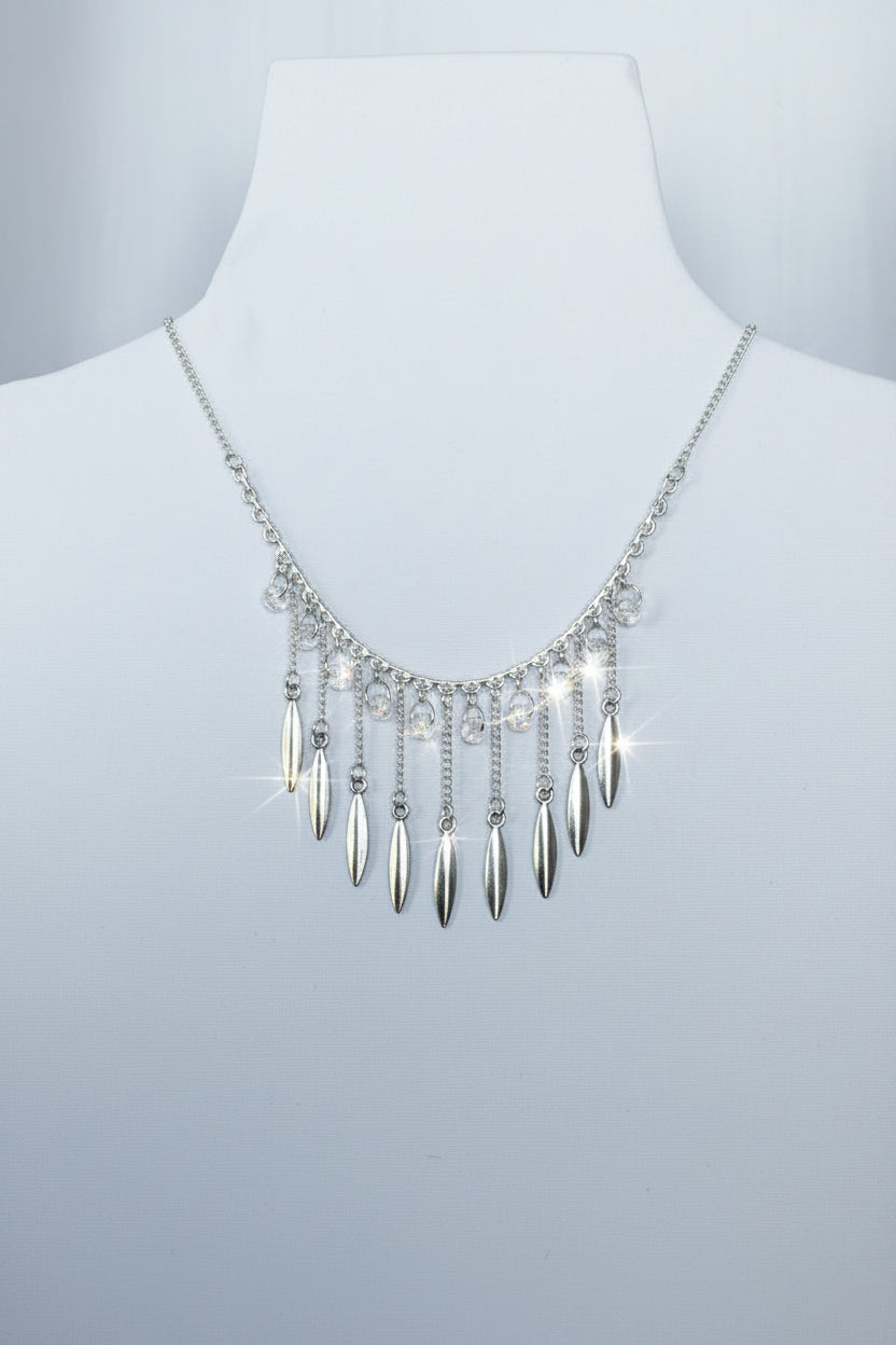 Silver Marquise Leaf Fringe Necklace