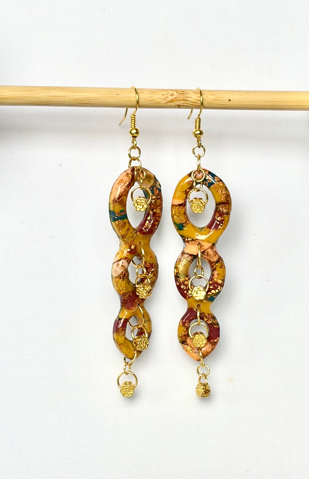 Gold Foil Triple Link Polymer Clay Earrings