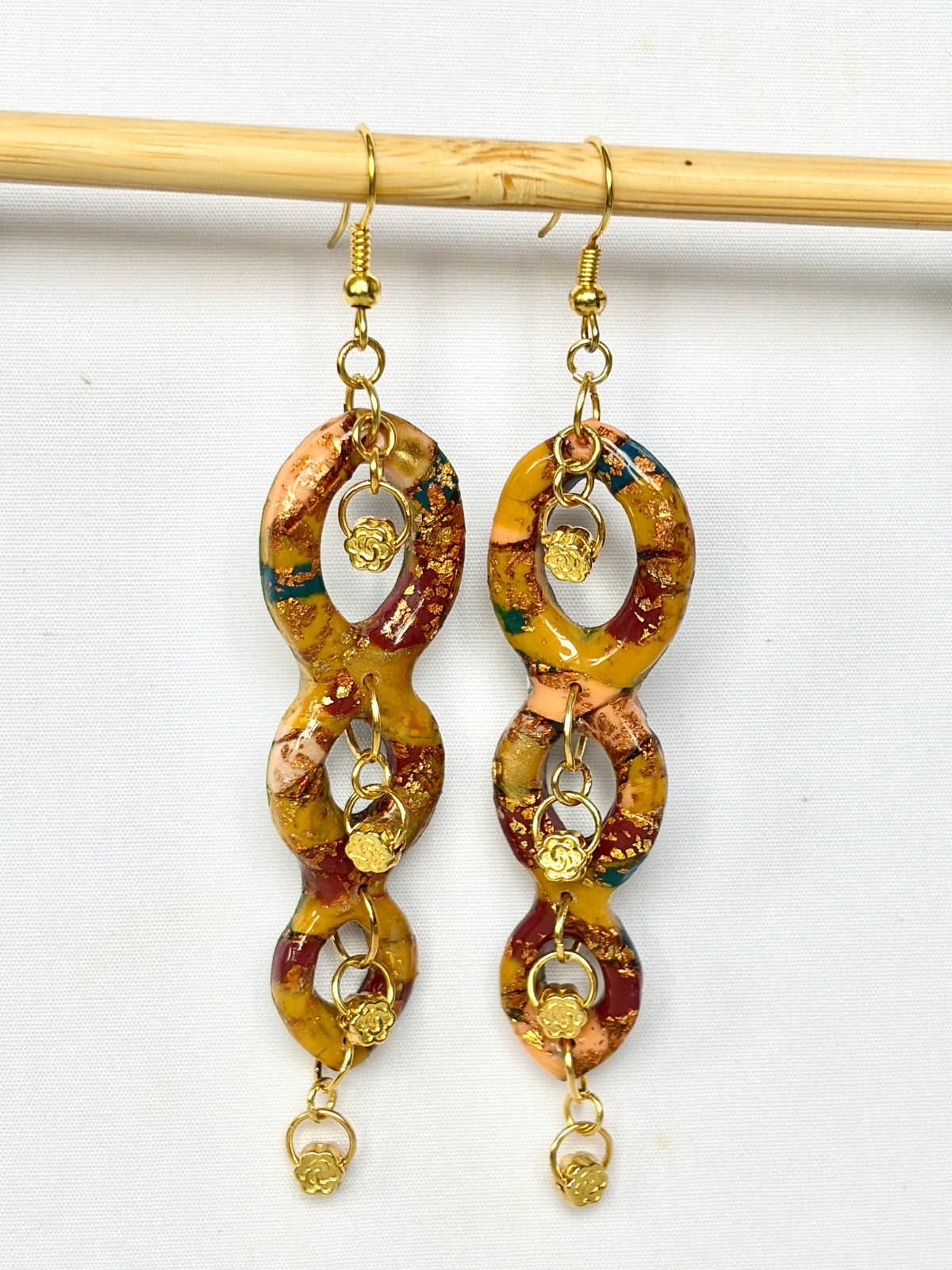 Gold Foil Triple Link Polymer Clay Earrings