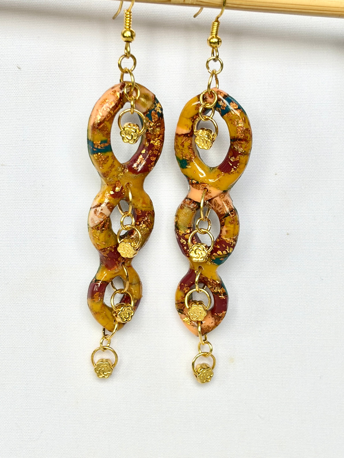 Gold Foil Triple Link Polymer Clay Earrings